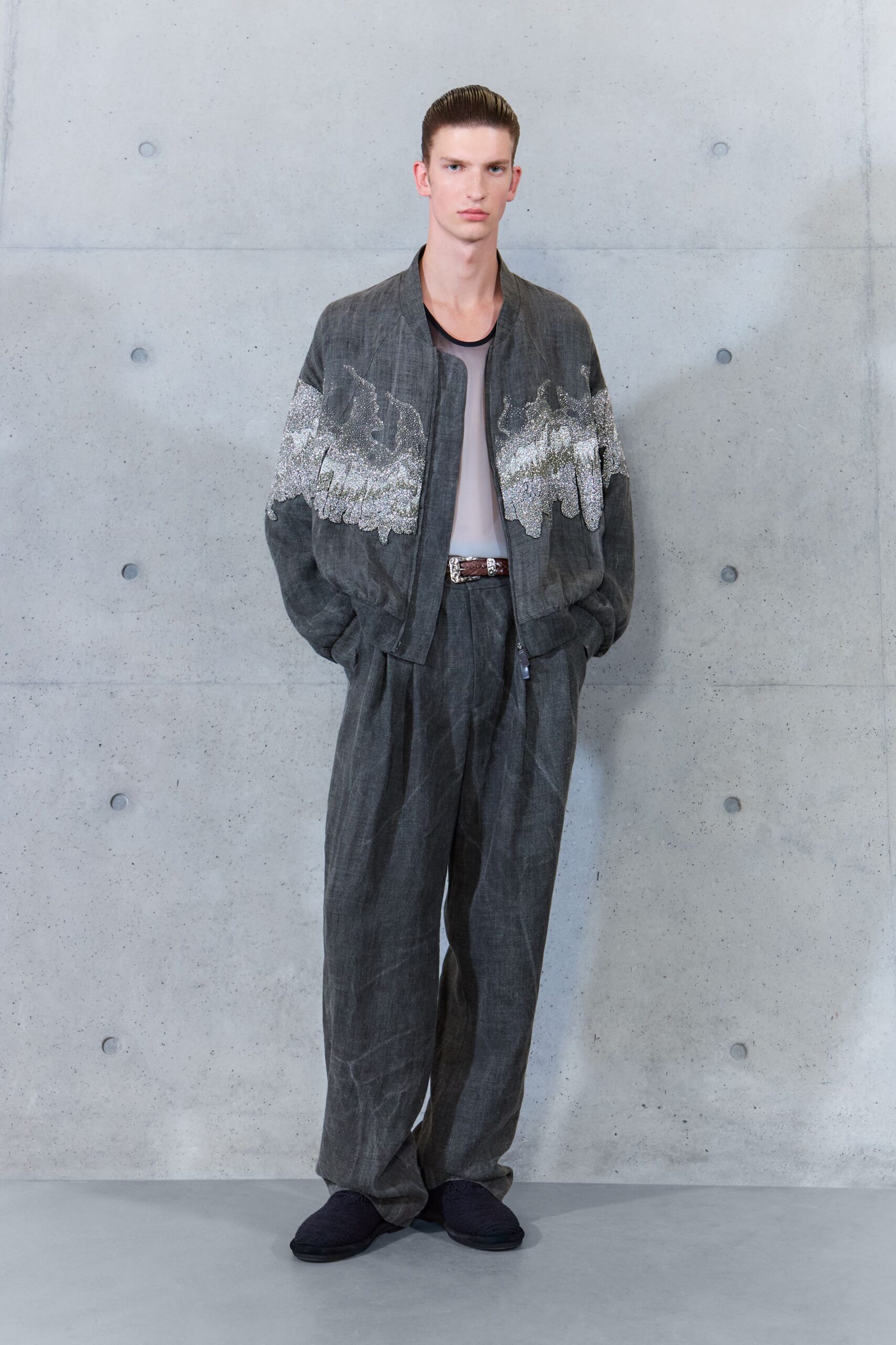sequined gray bomber jacket
