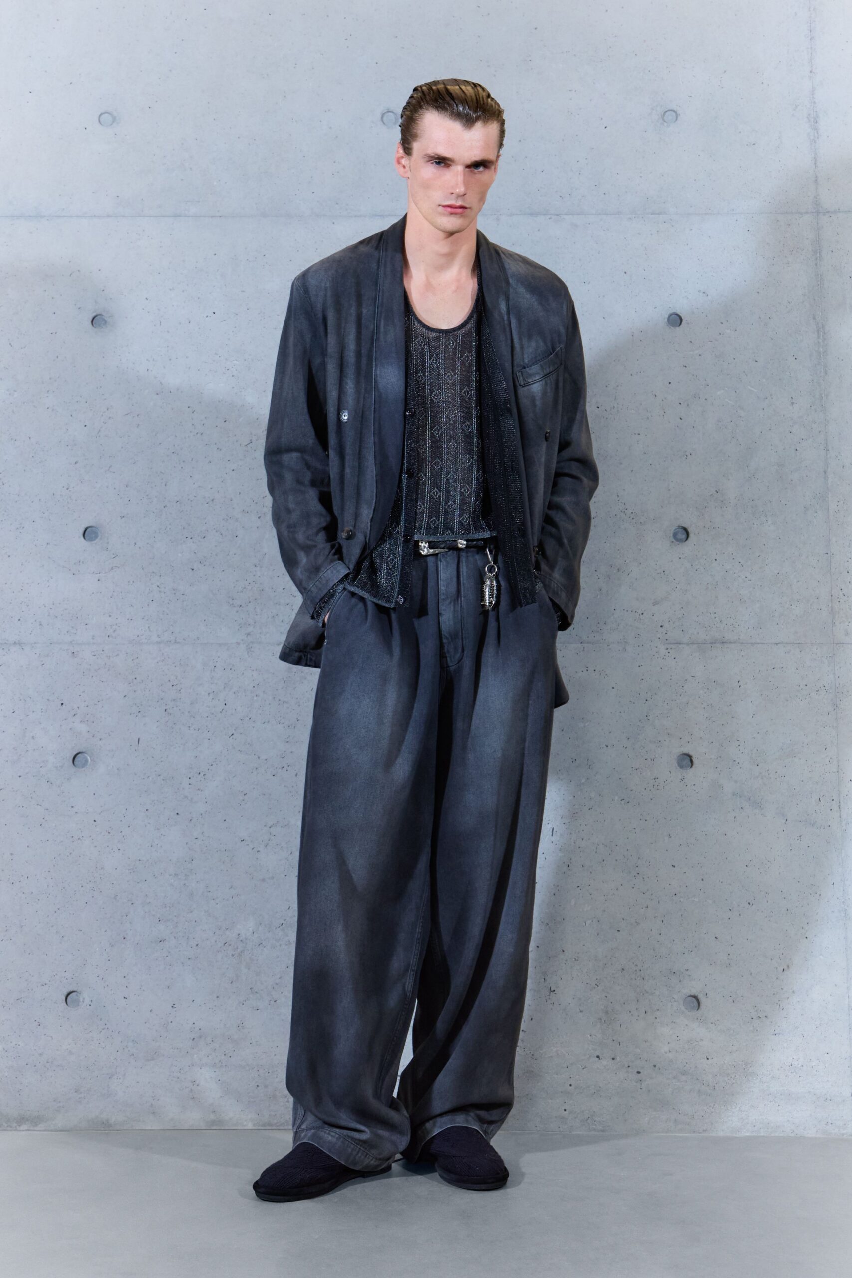wide-leg draped trousers