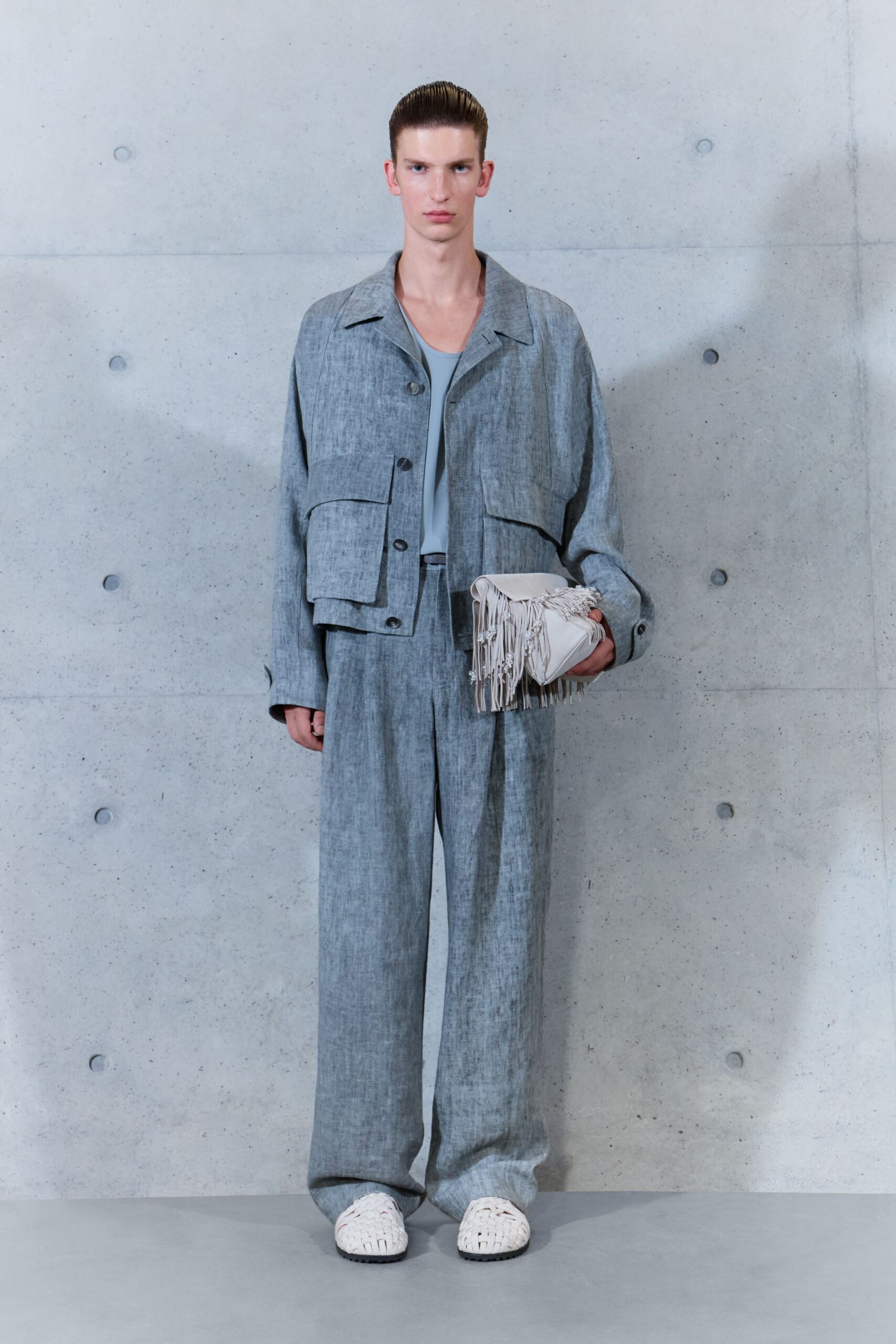 cropped gray linen jacket