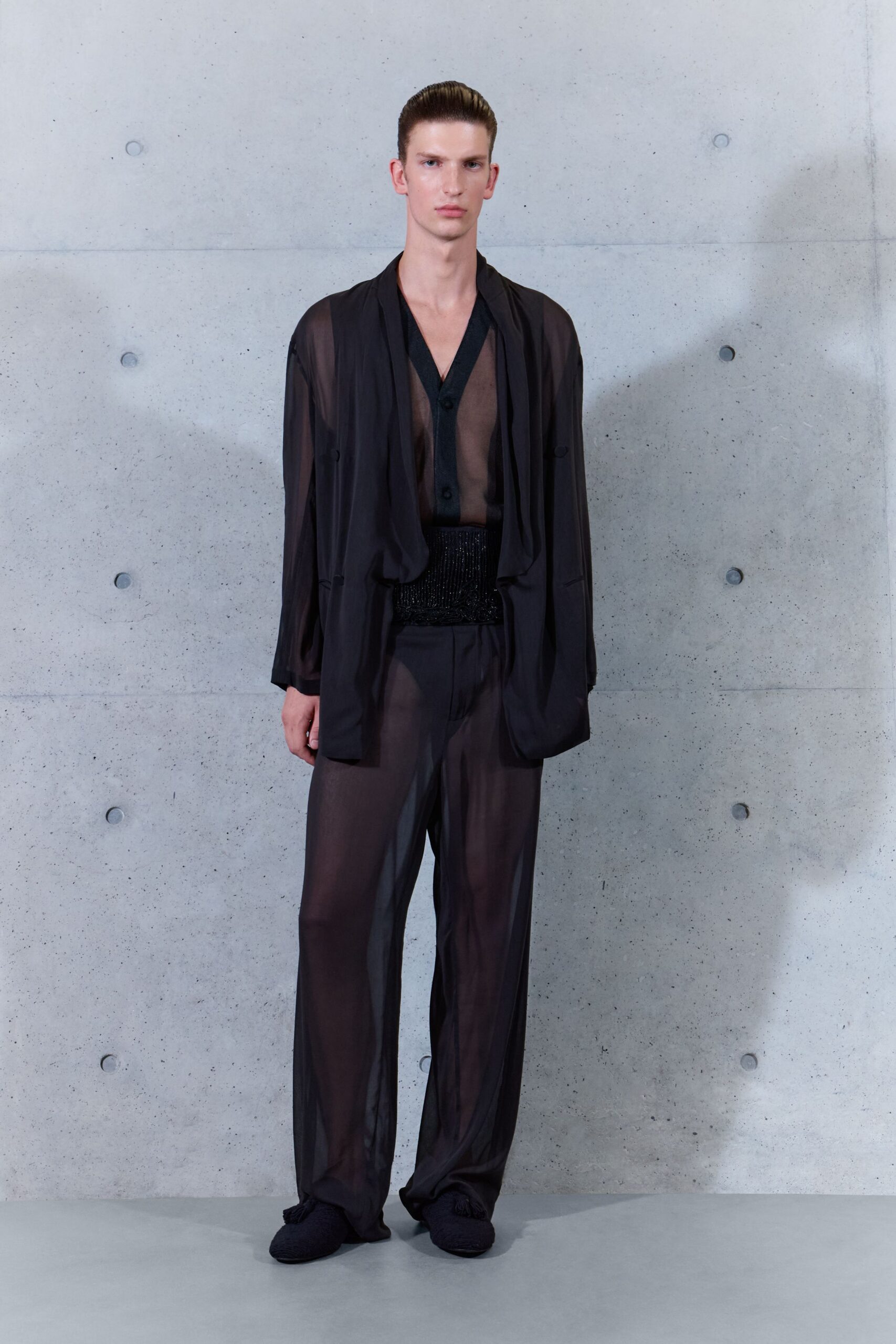 sheer black chiffon robe jacket