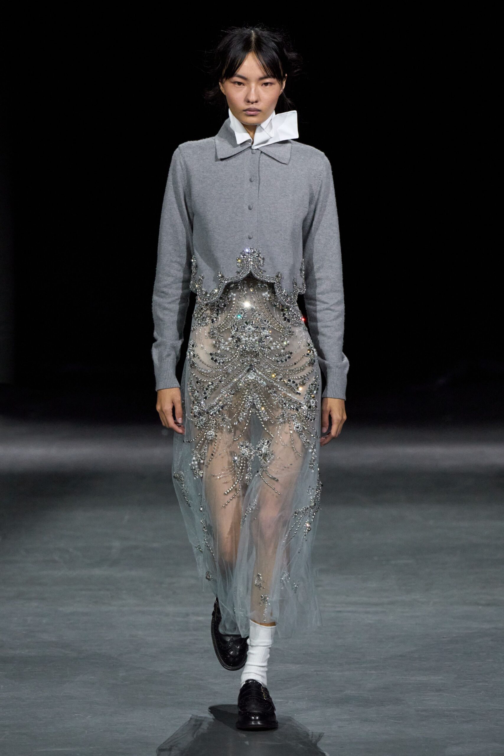 embellished sheer tulle evening dress