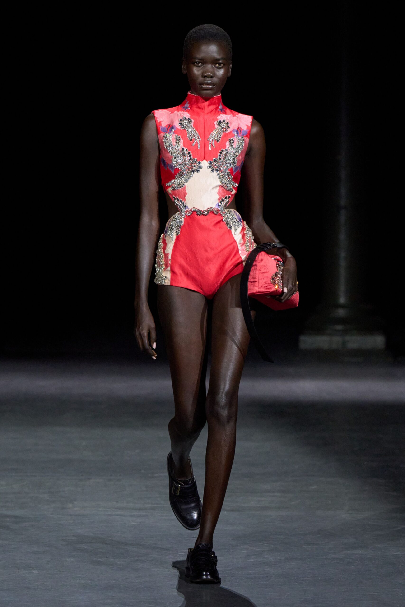 beaded cutout satin romper