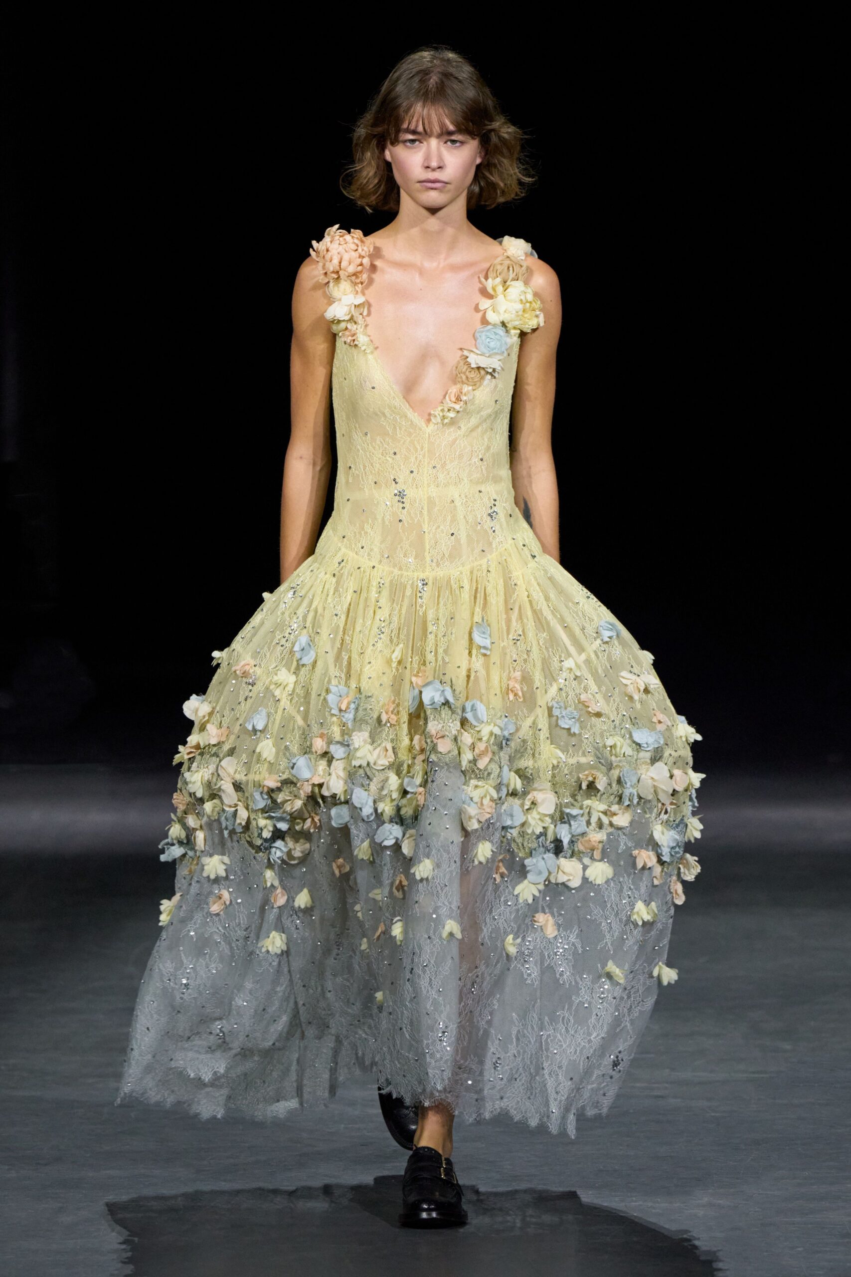 3D floral appliqué lace gown