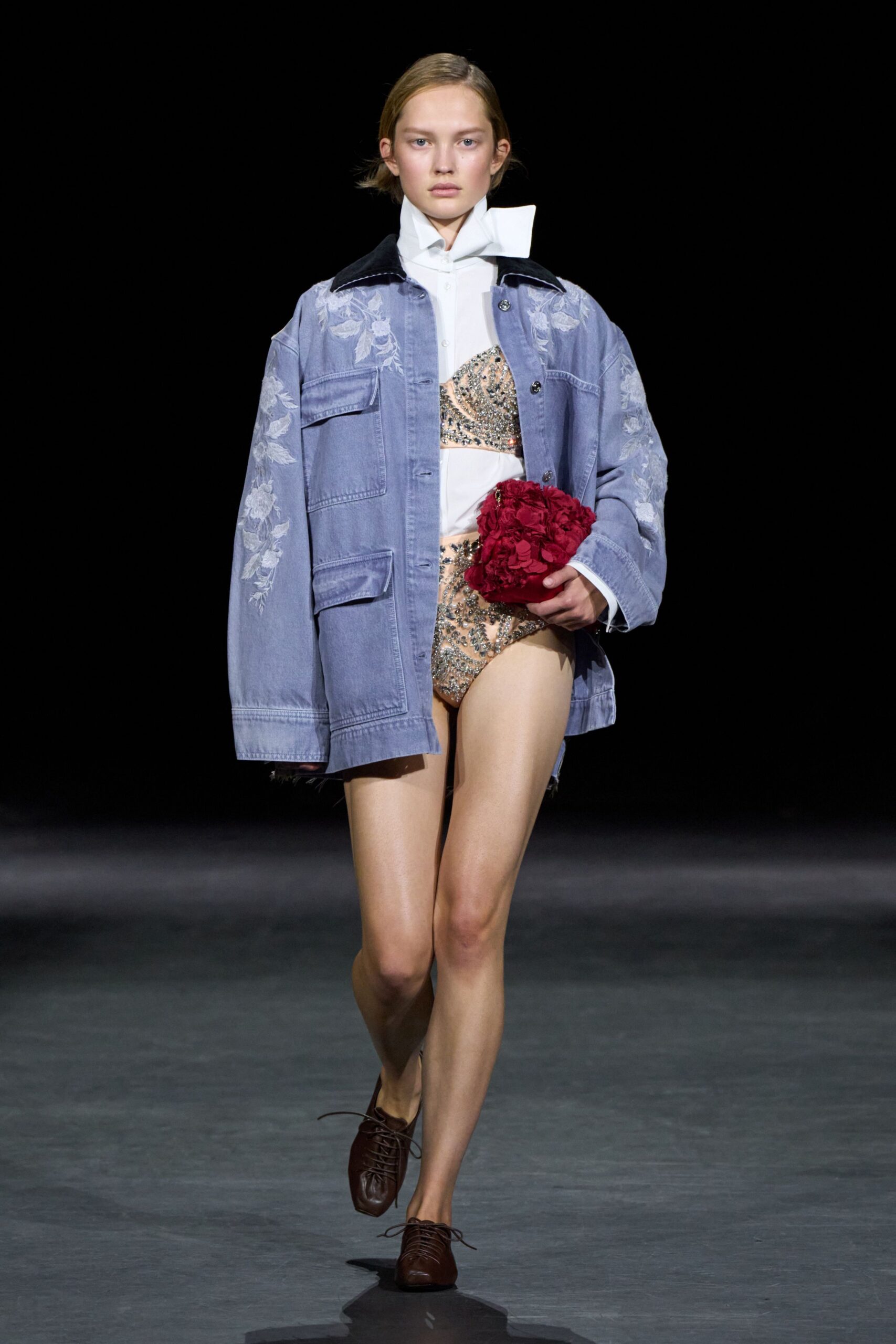 embroidered oversized denim utility jacket