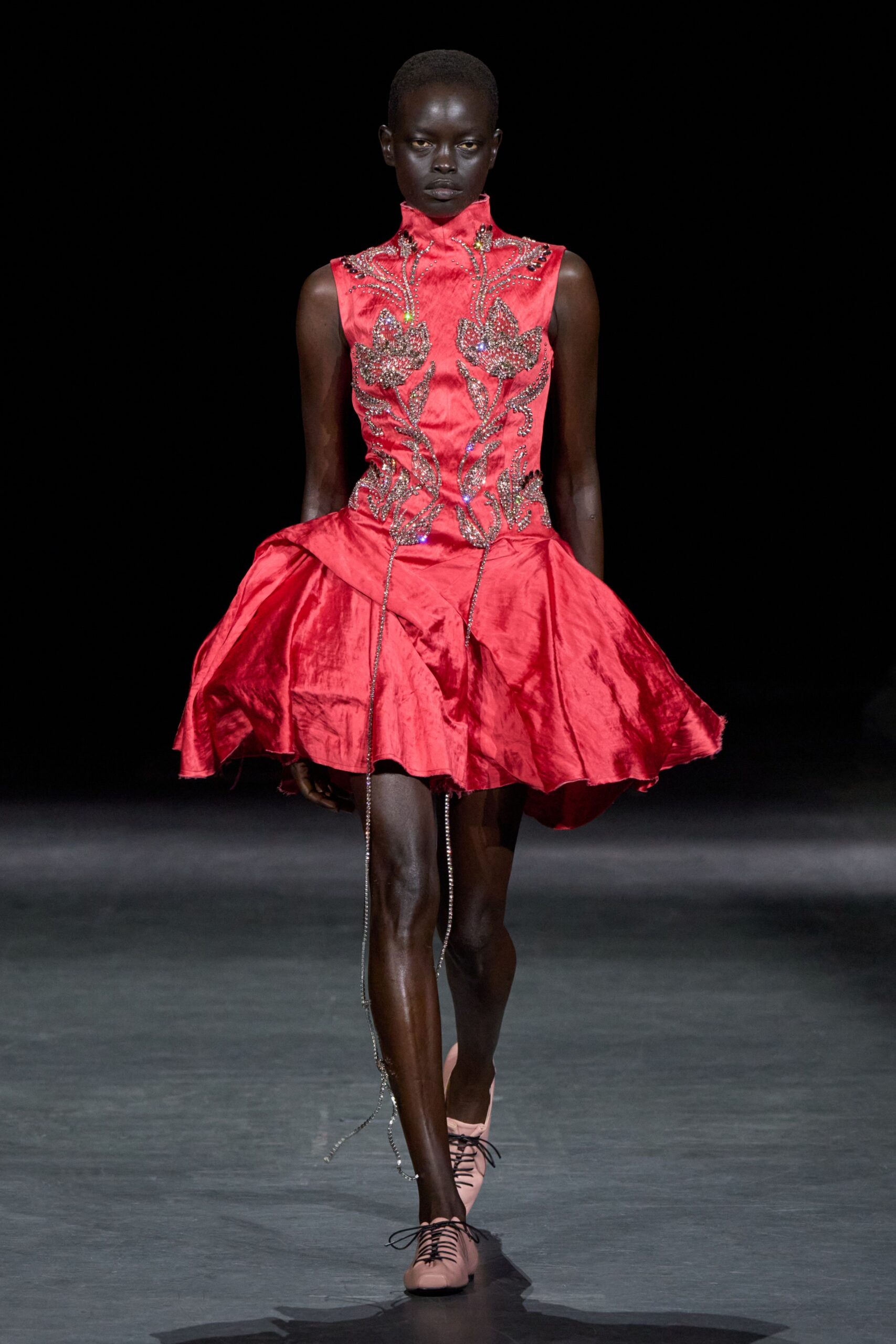 red embellished fit-and-flare mini dress