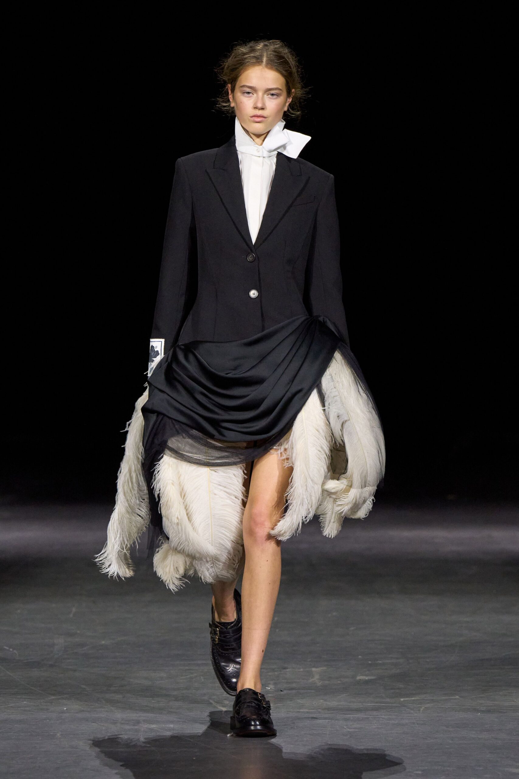 feather-trim draped satin skirt