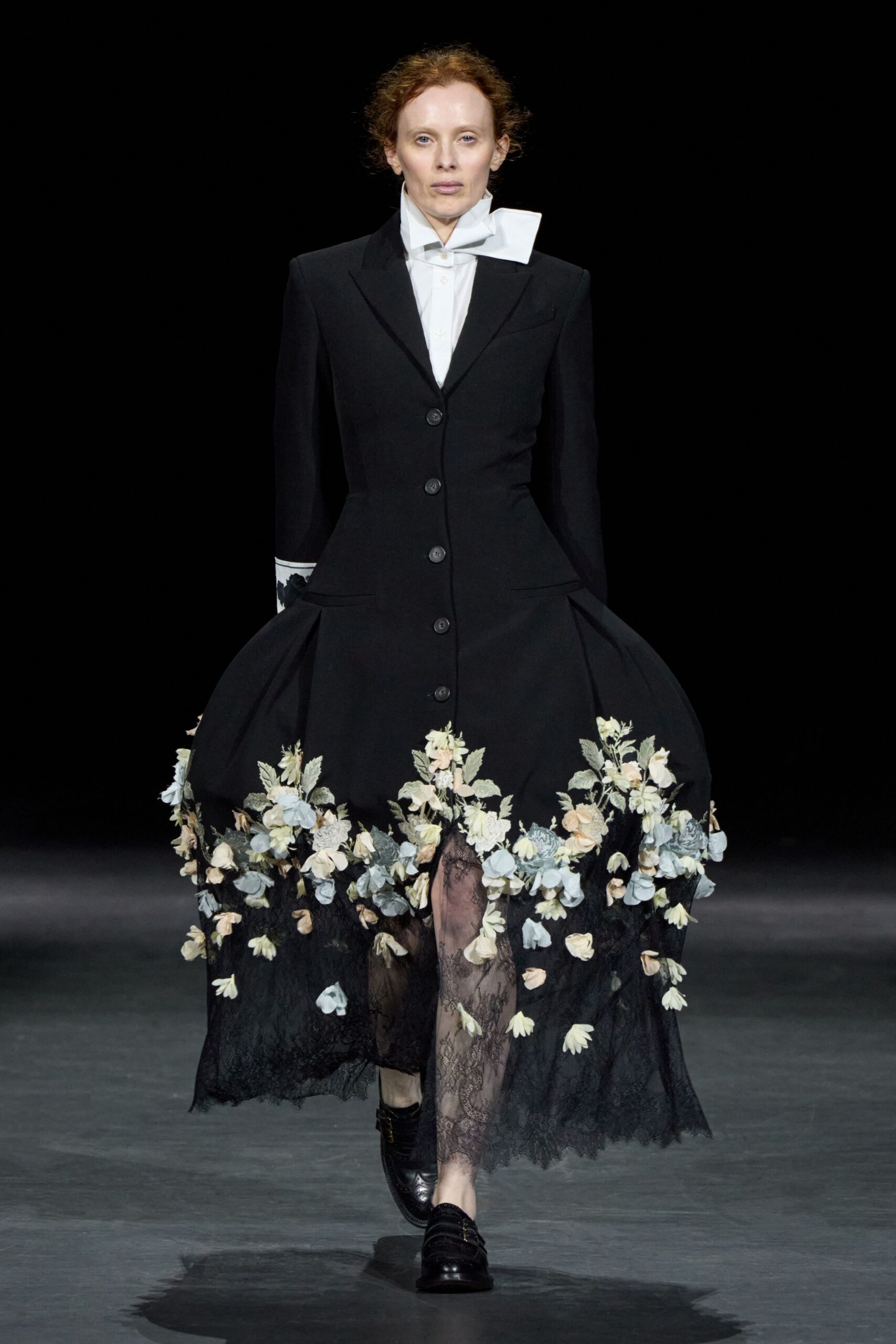 floral embellished black coatdress