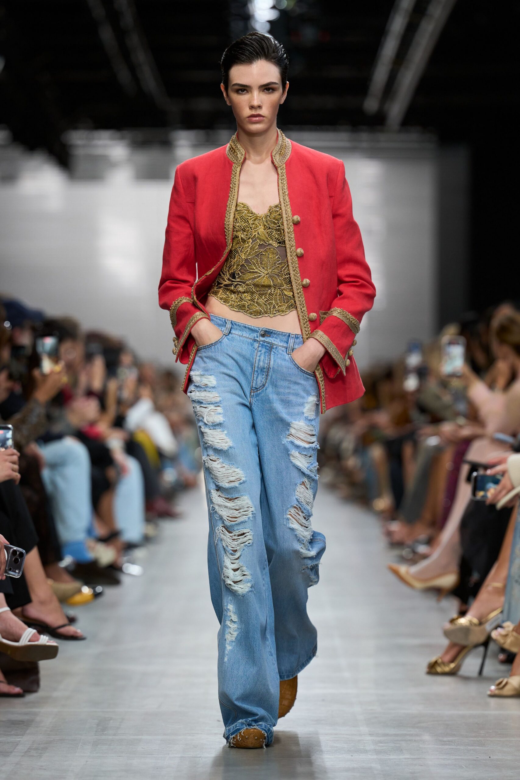 red military-style jacket