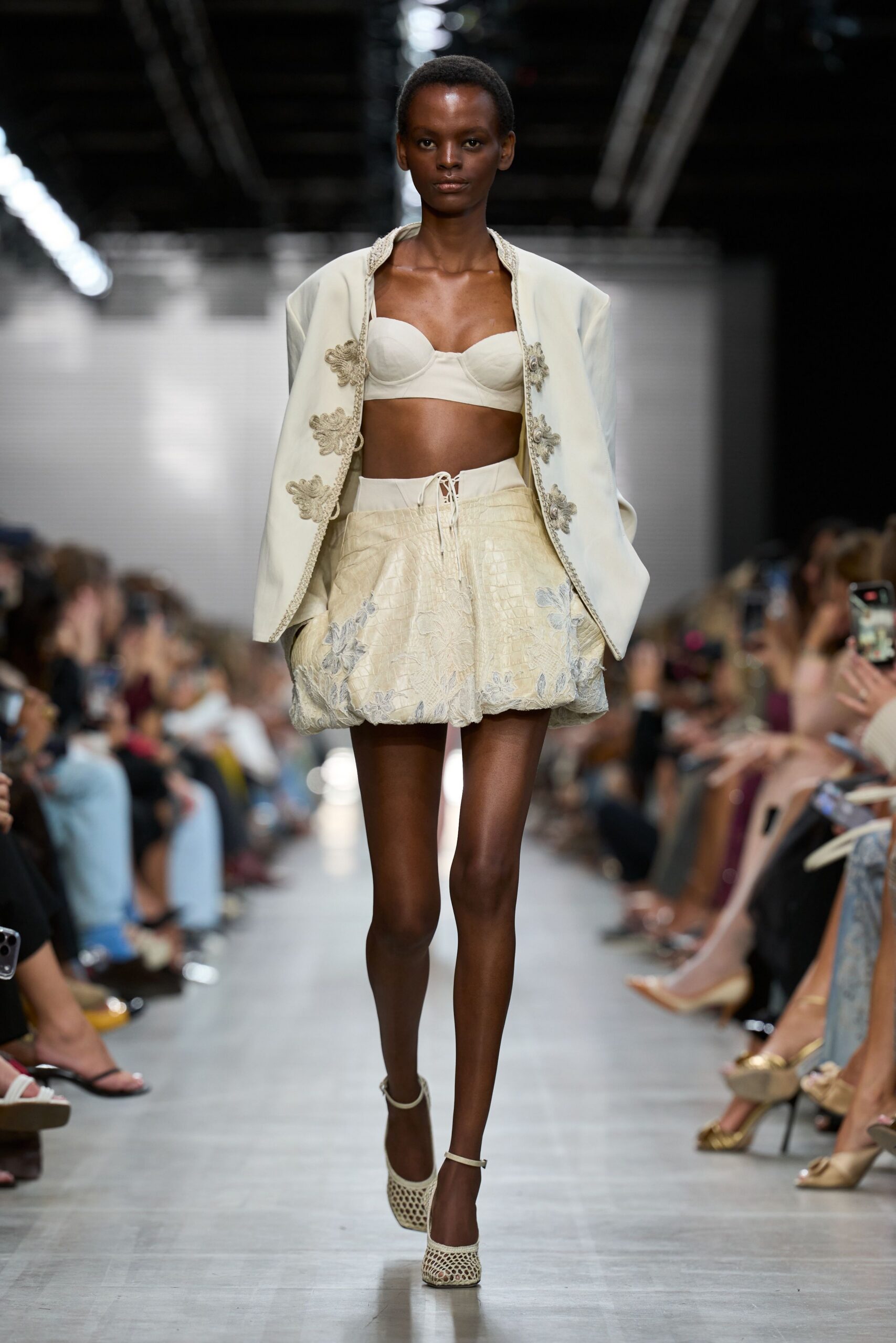 ivory embroidered bubble shorts
