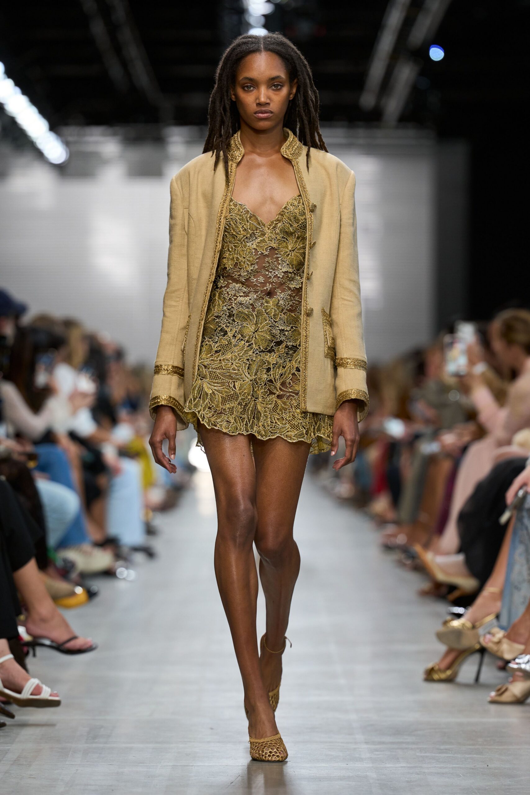 gold illusion lace mini dress