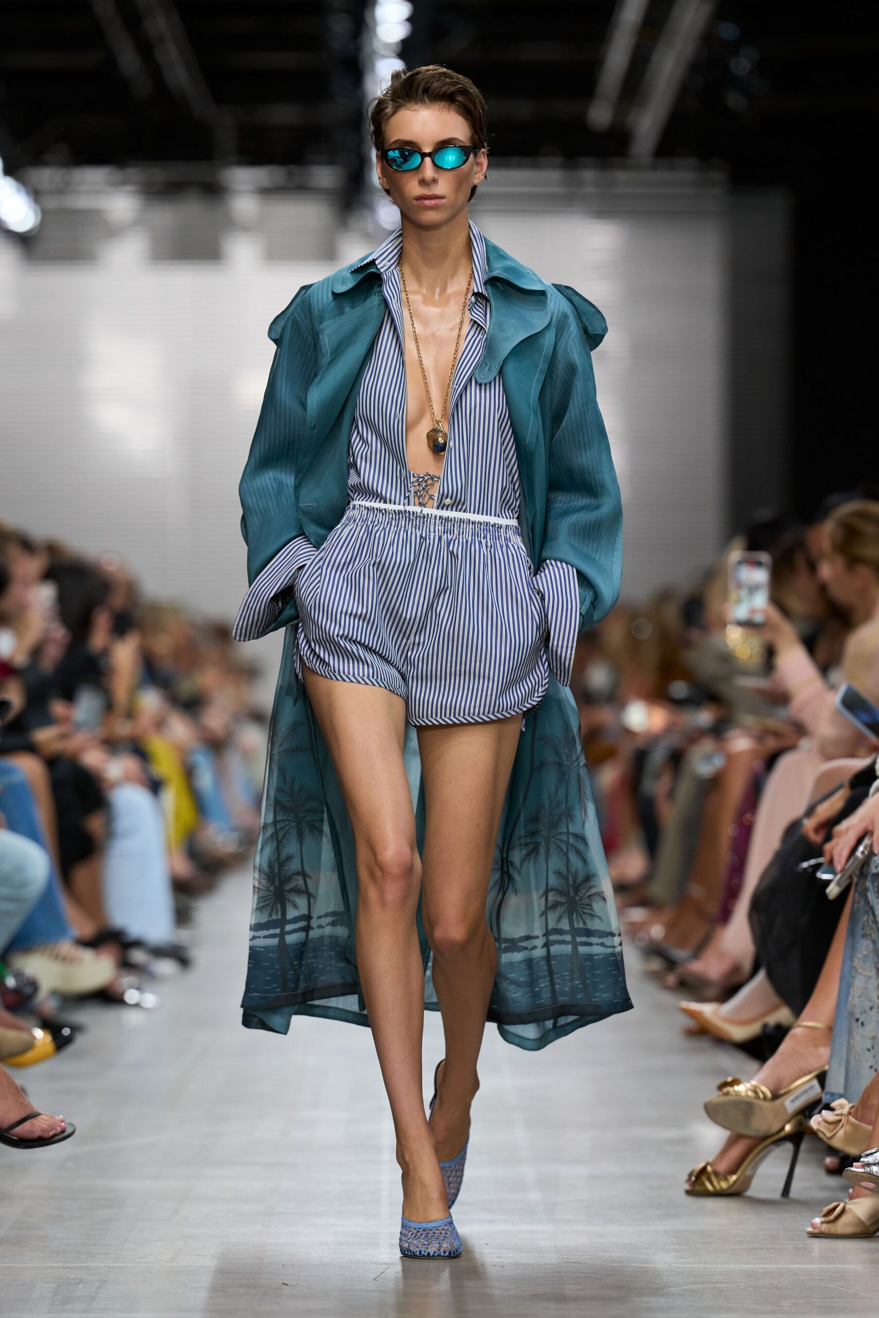 sheer palm-print chiffon coat
