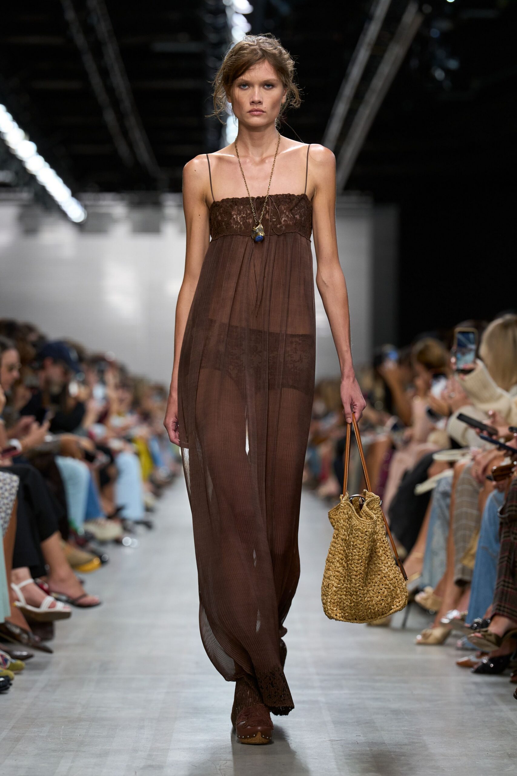 sheer brown empire maxi dress