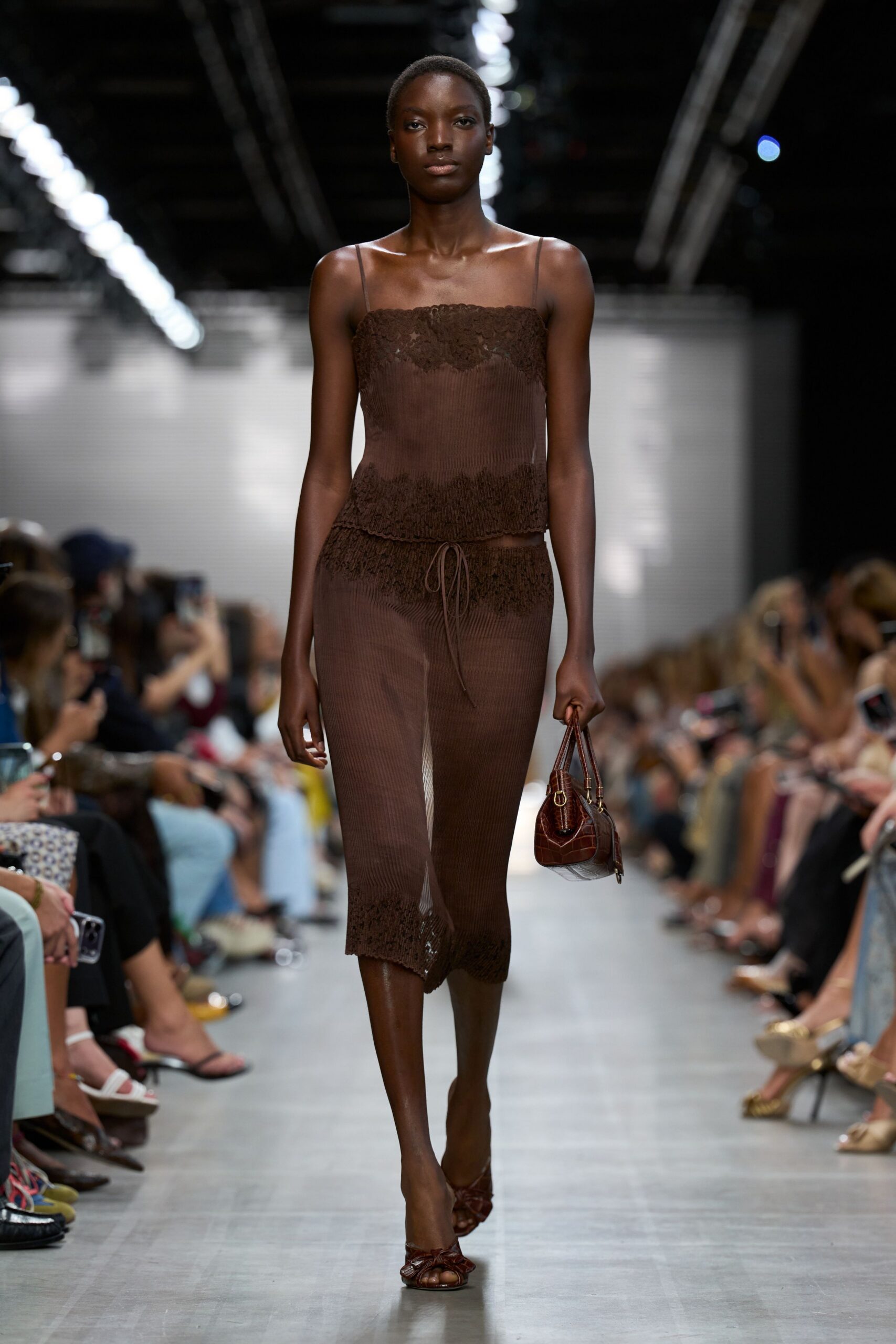 brown lace trim knit co-ord