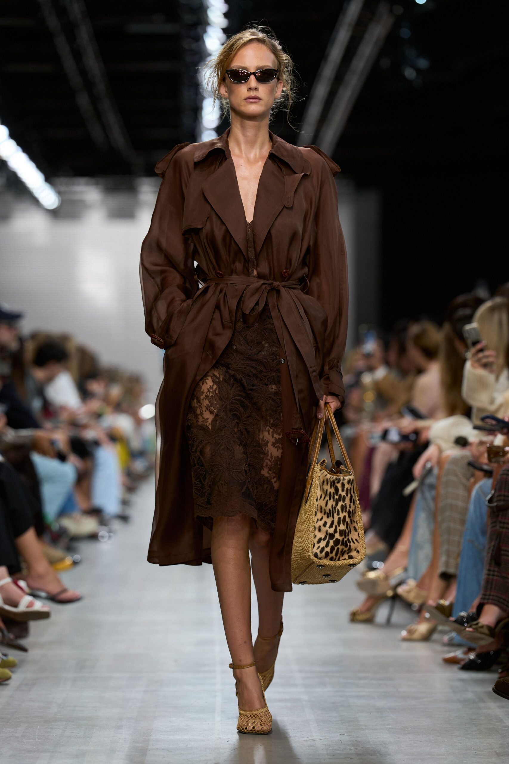 sheer brown belted trench coat