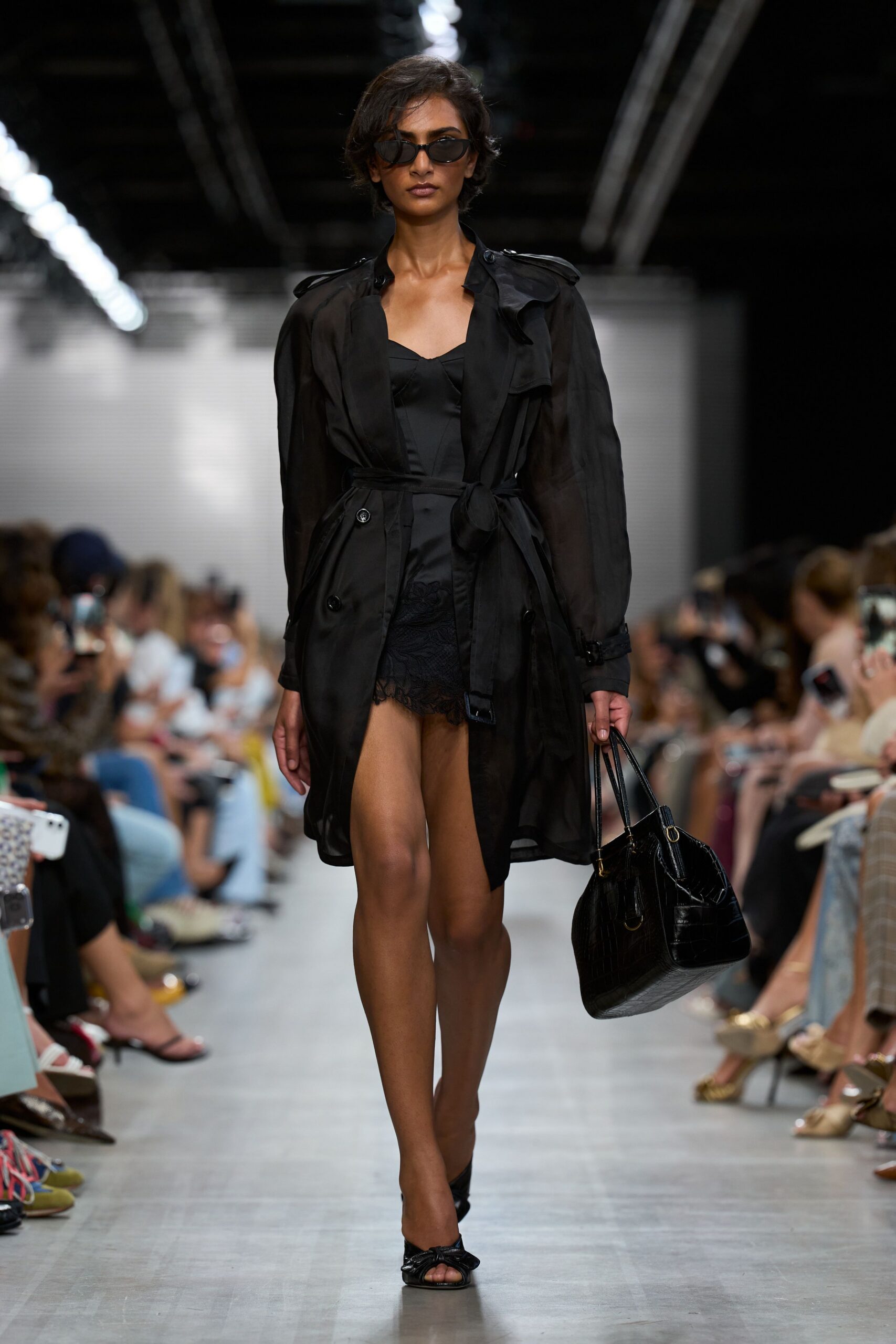 black sheer trench coat