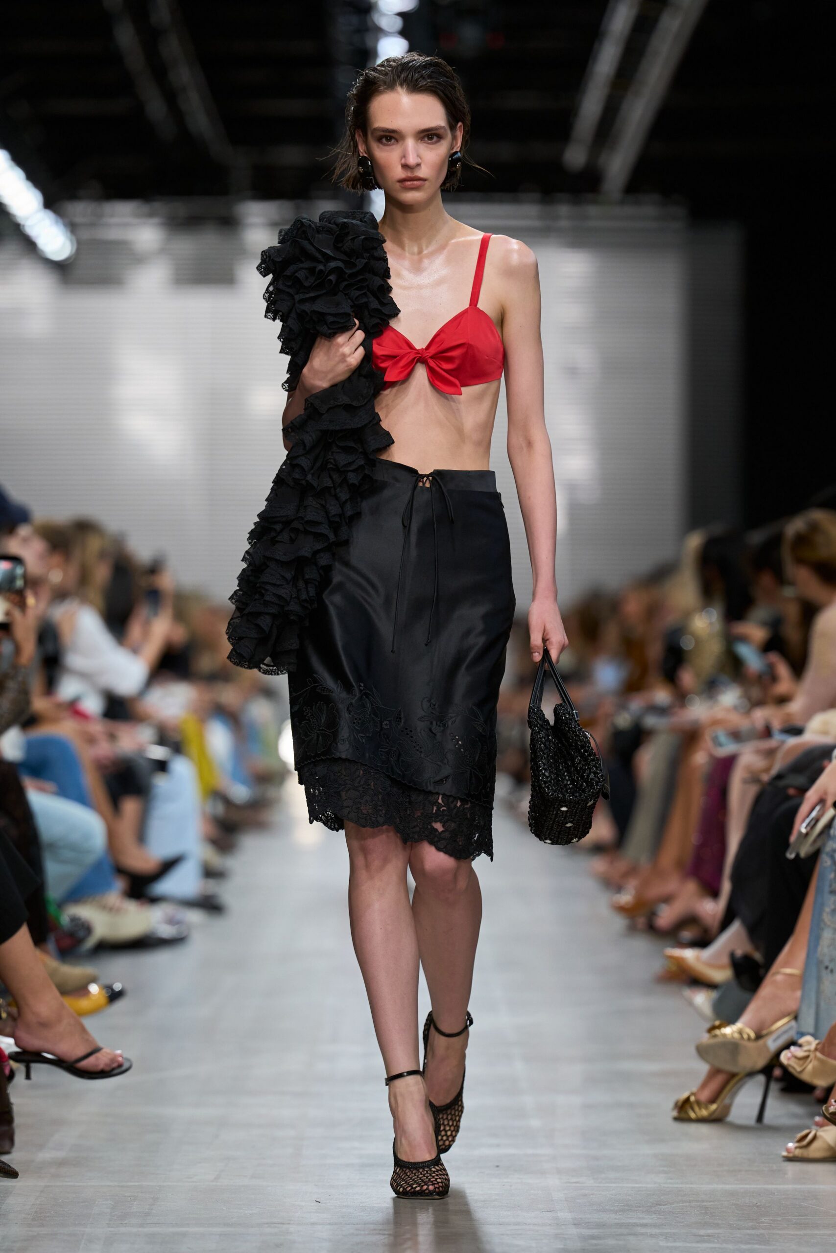 red bow-front bikini-style top