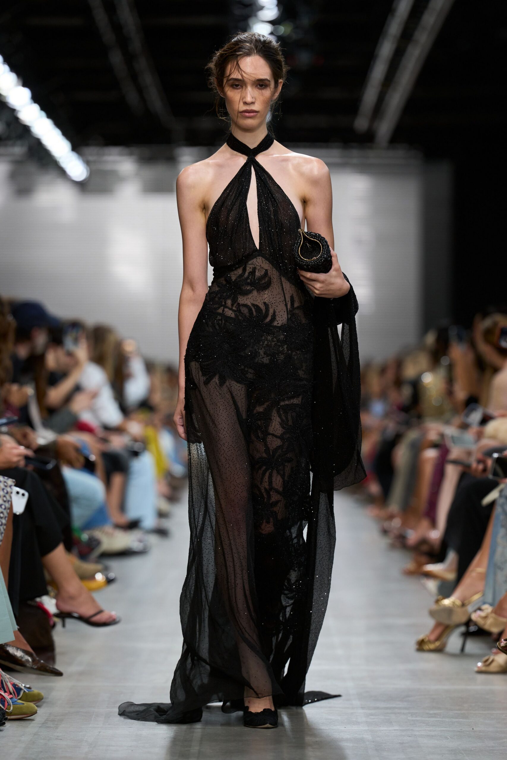 sheer black halter evening gown