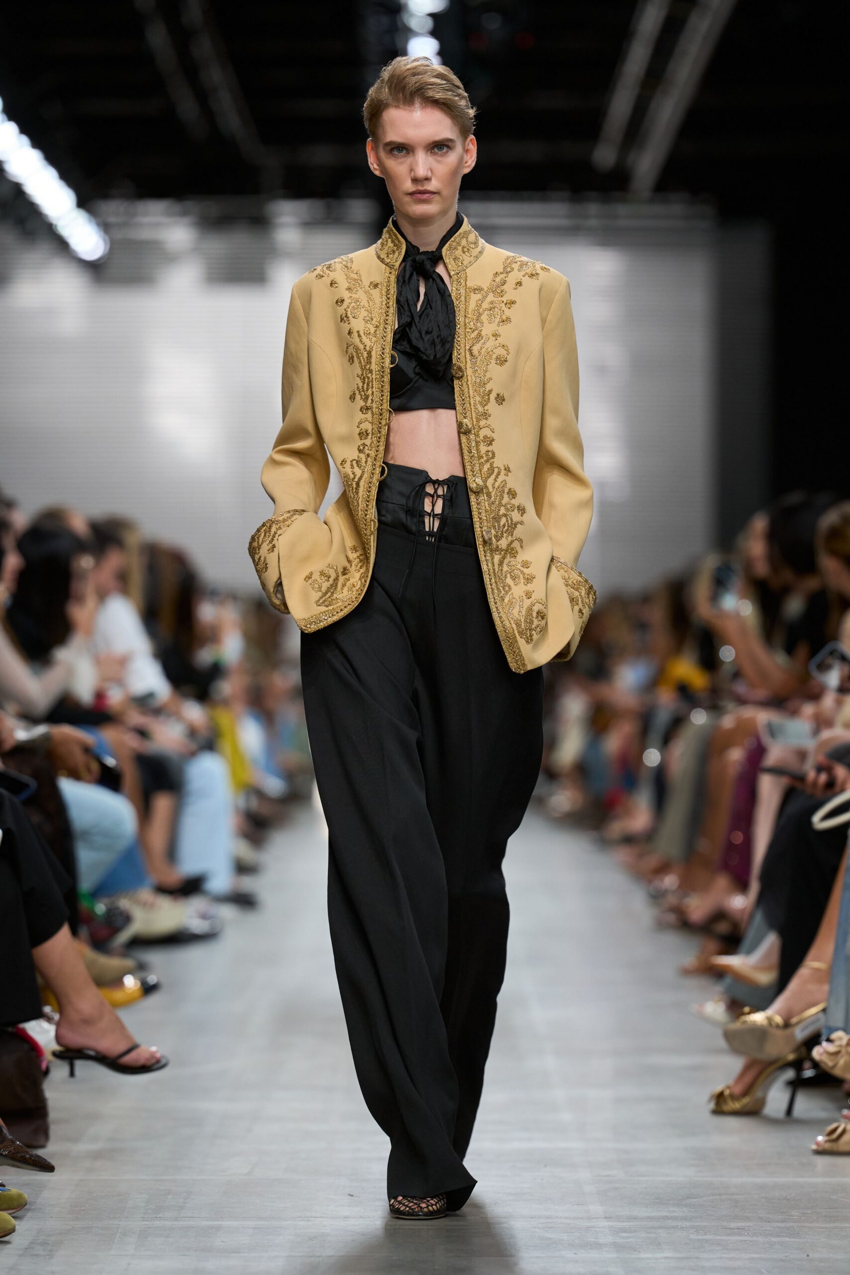 embroidered mandarin-collar cropped jacket