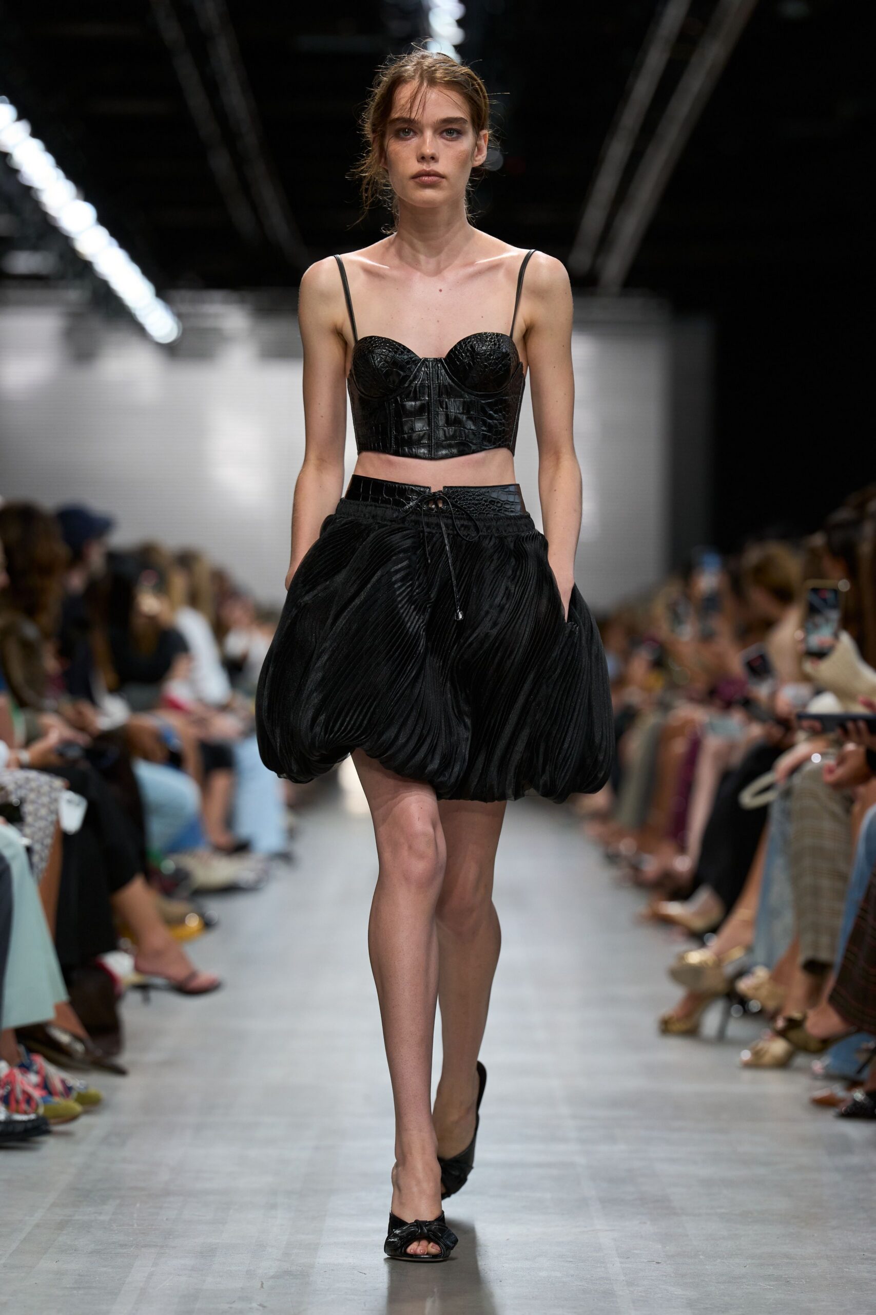 black crocodile-effect bustier top