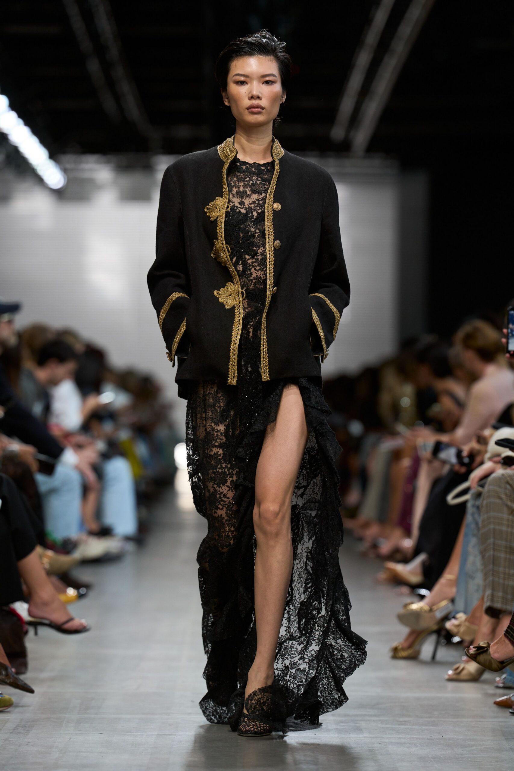 sheer black lace evening gown