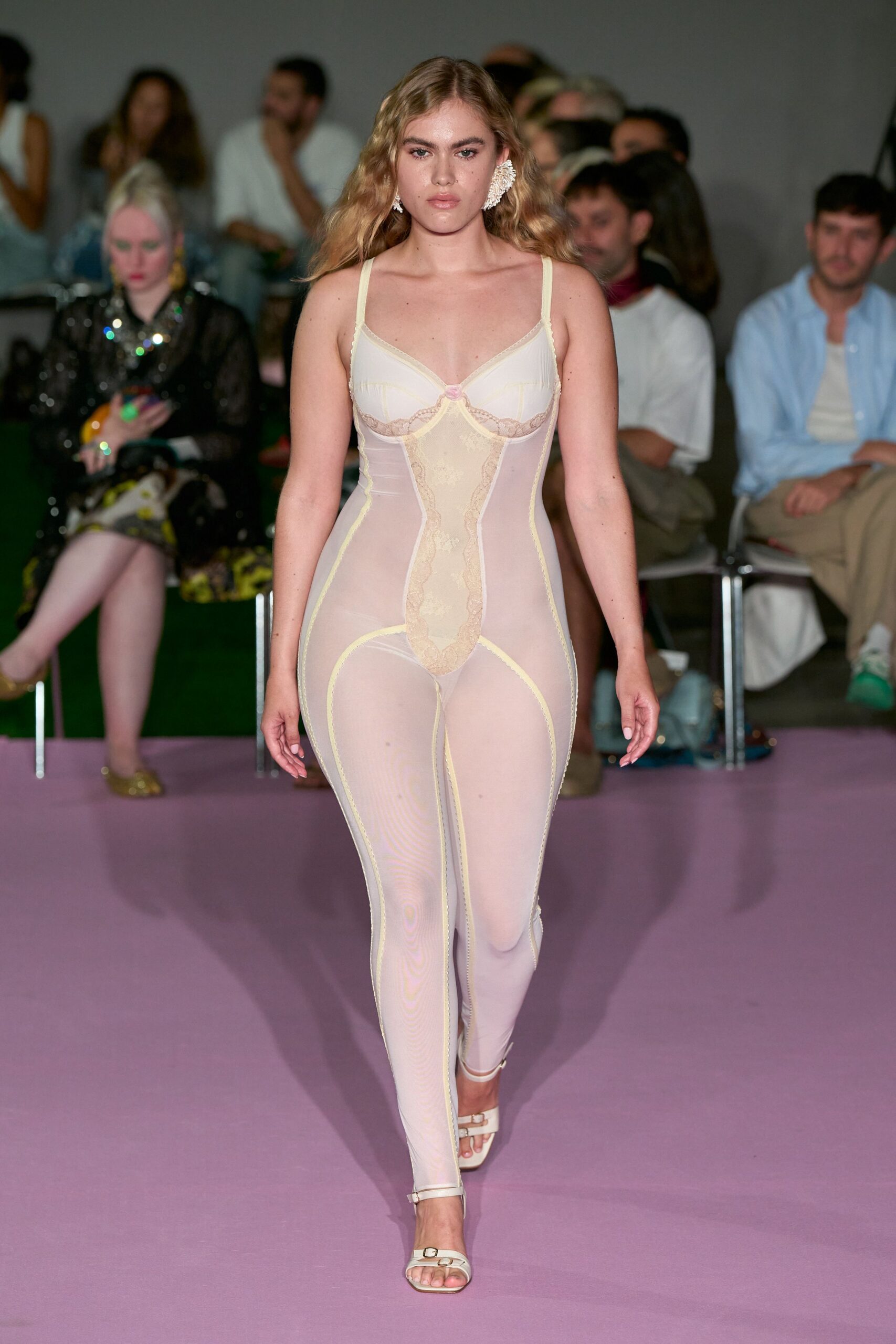 sheer lingerie-inspired mesh catsuit