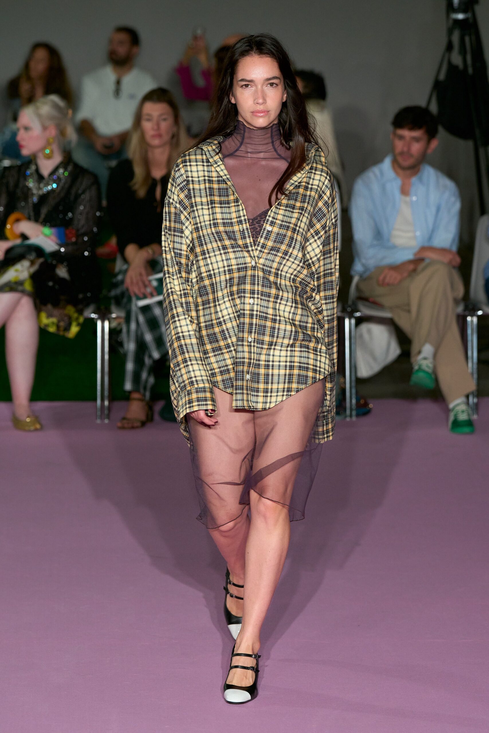 oversized yellow plaid button-down shirt
