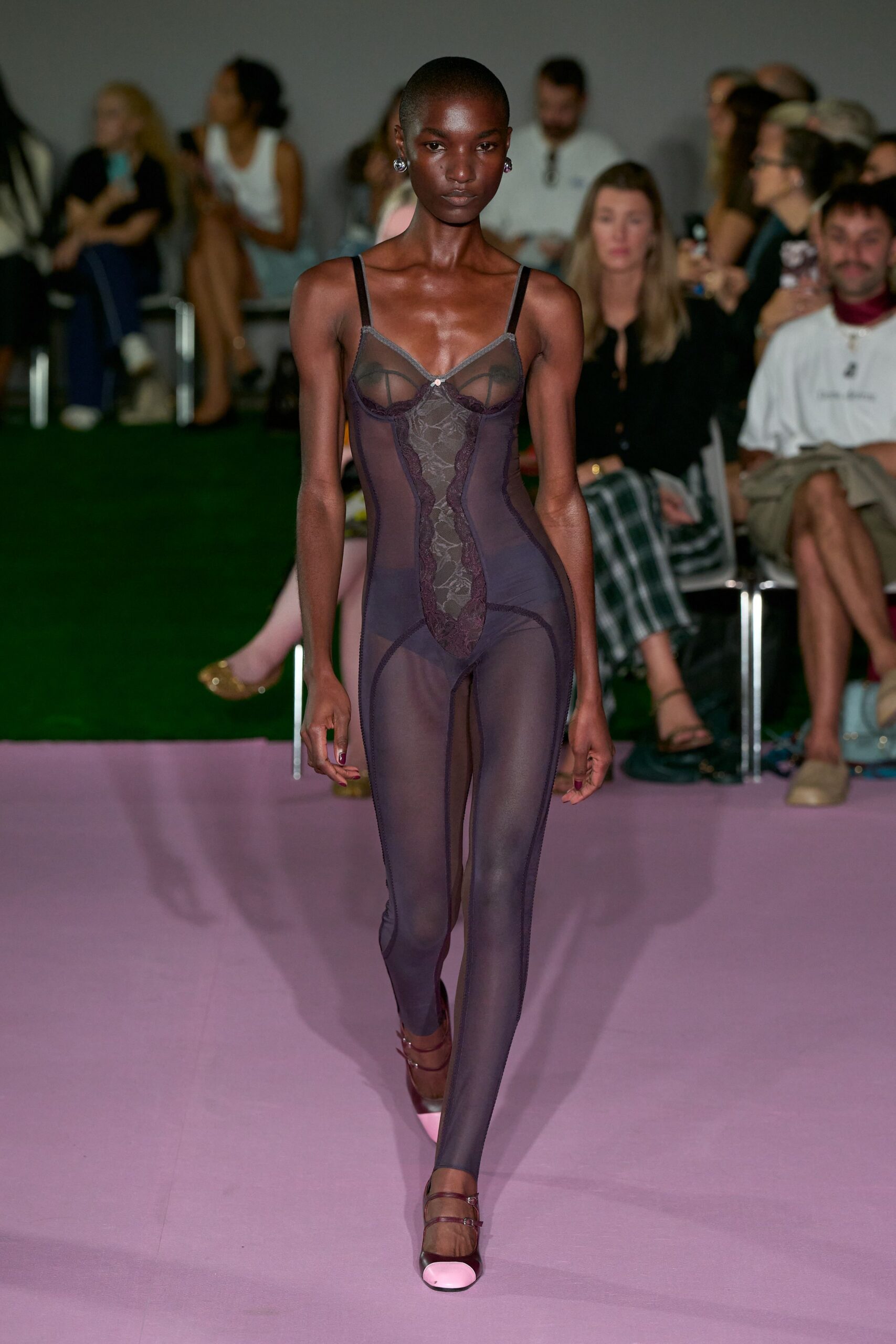 sheer lace-panel catsuit