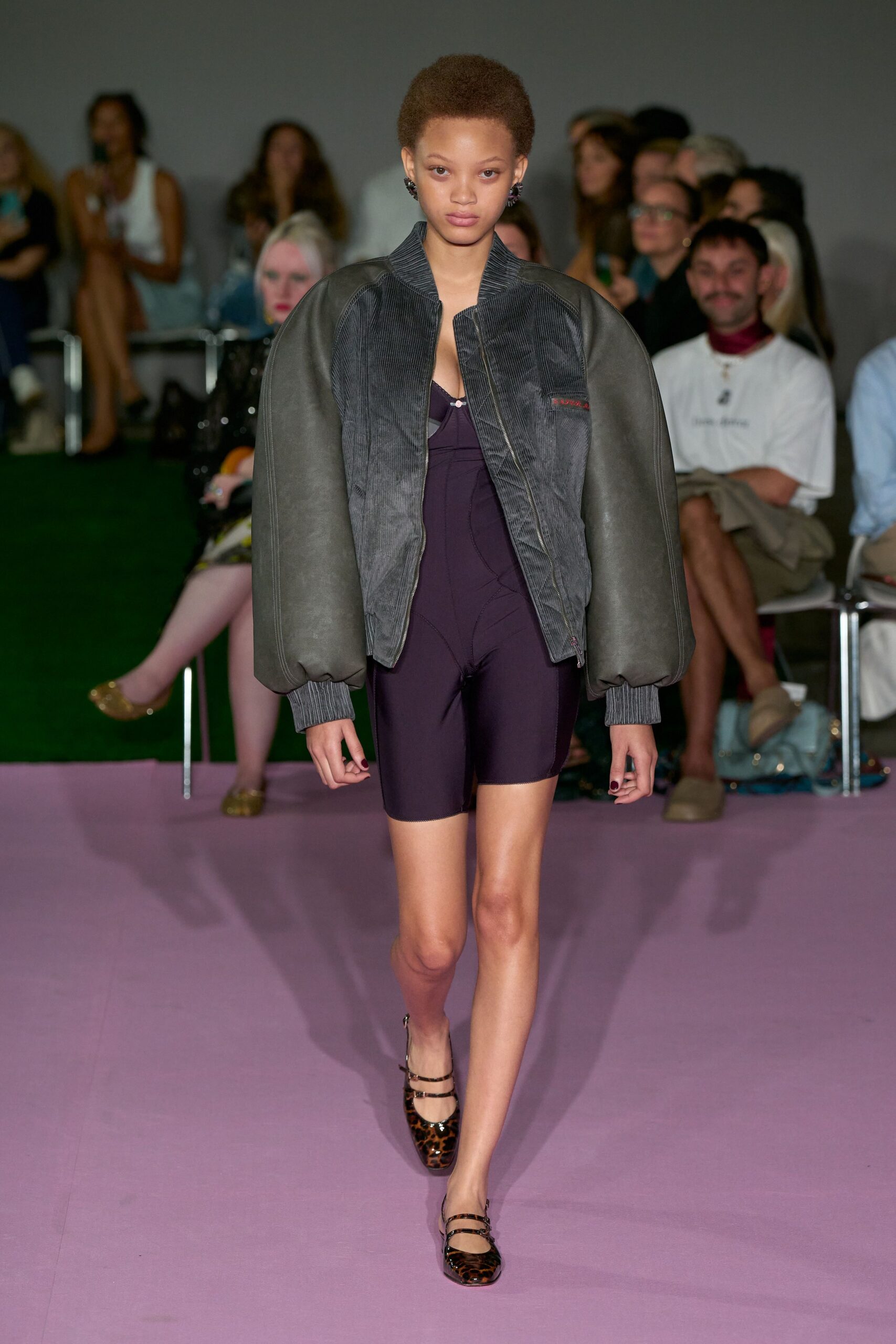 oversized corduroy and leather bomber jacket