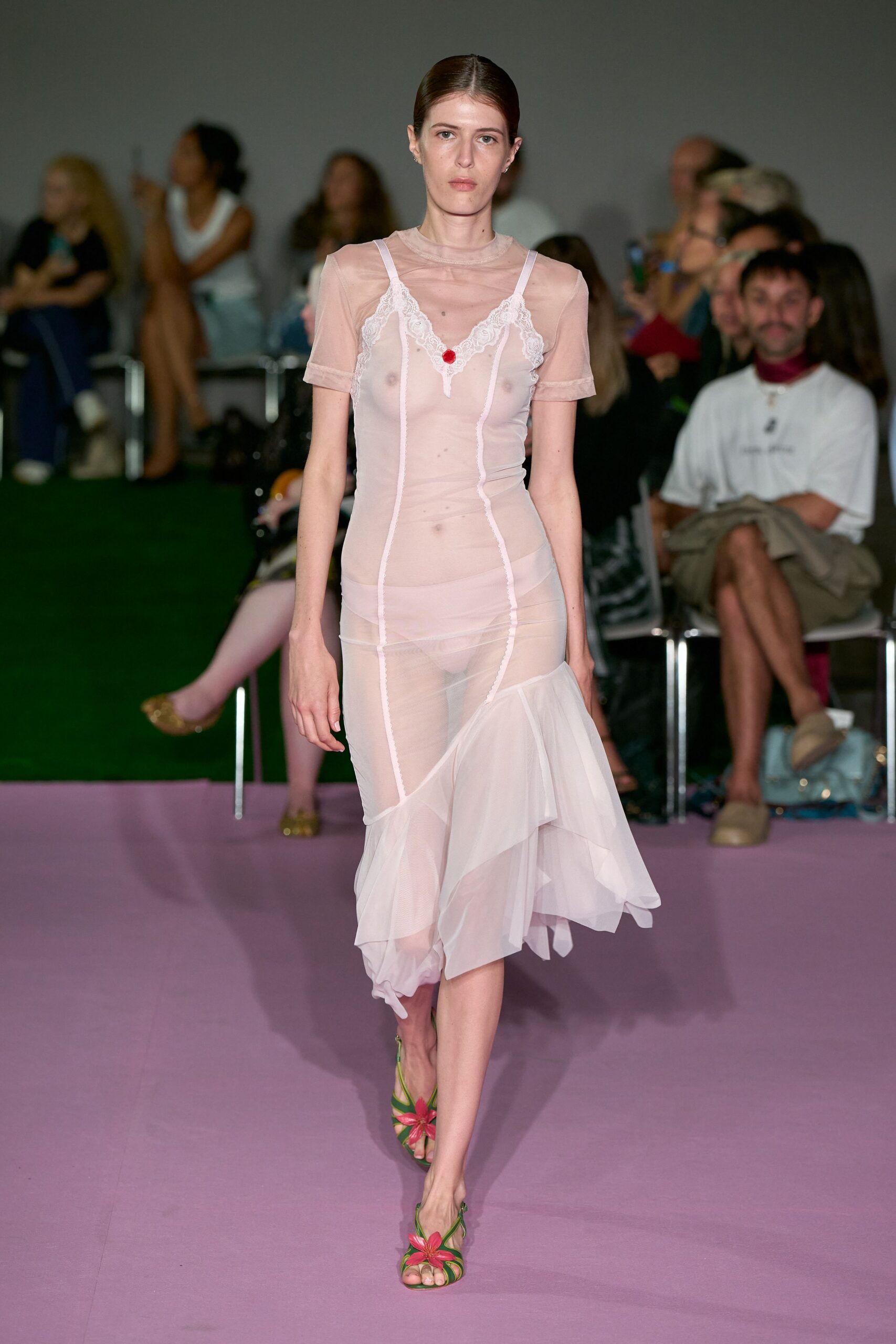 sheer ruffled slip-inspired midi dress