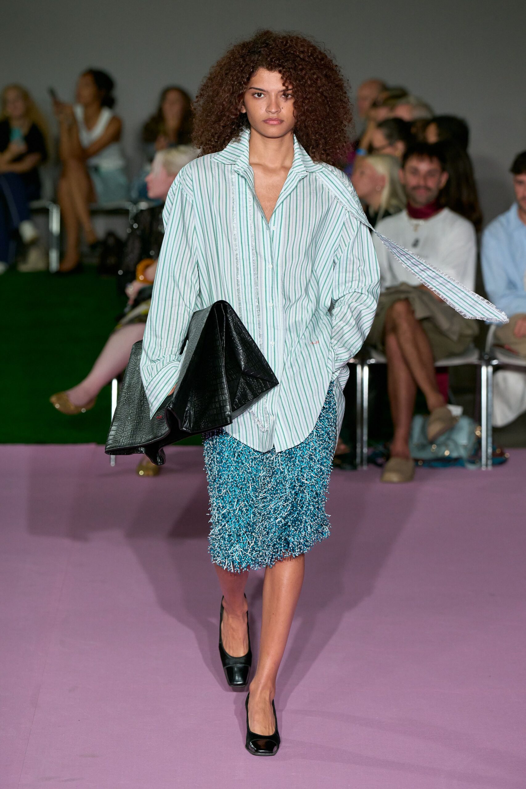 oversized striped shirt with scarf panel