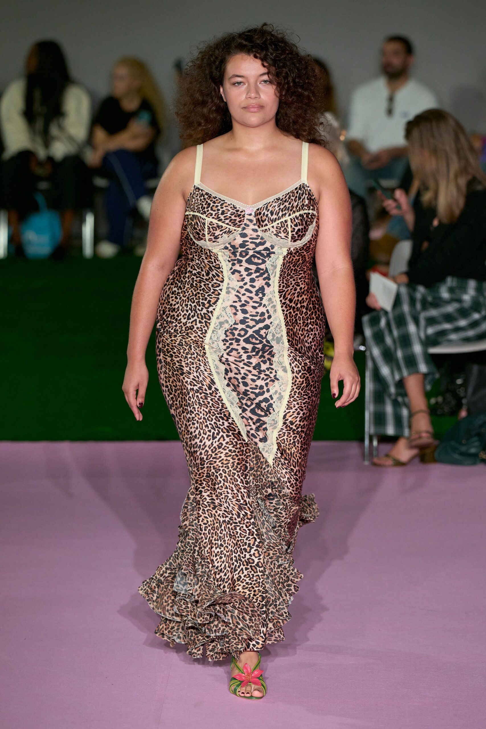 leopard-print lace panel mermaid gown