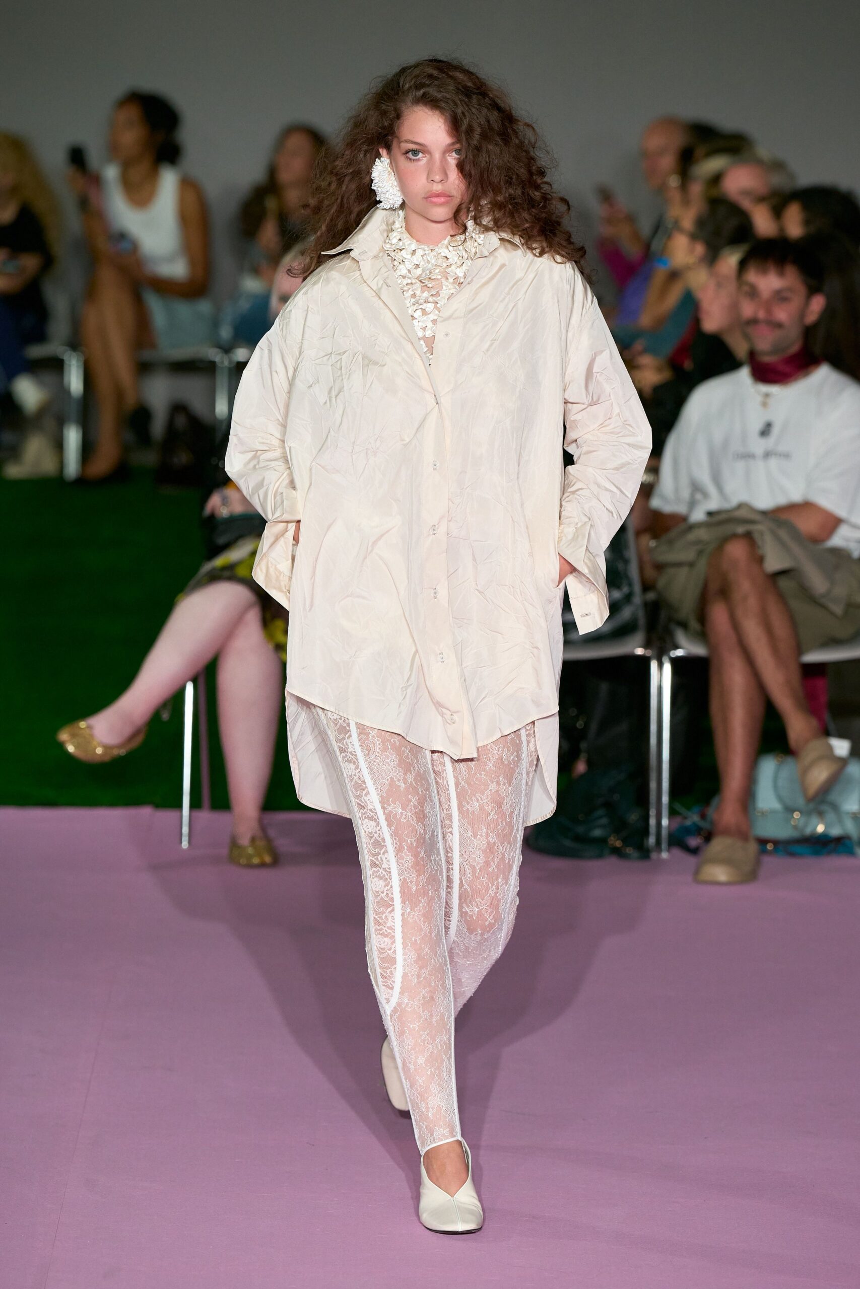 ivory unknown long-sleeve collared oversized buttoned shirt