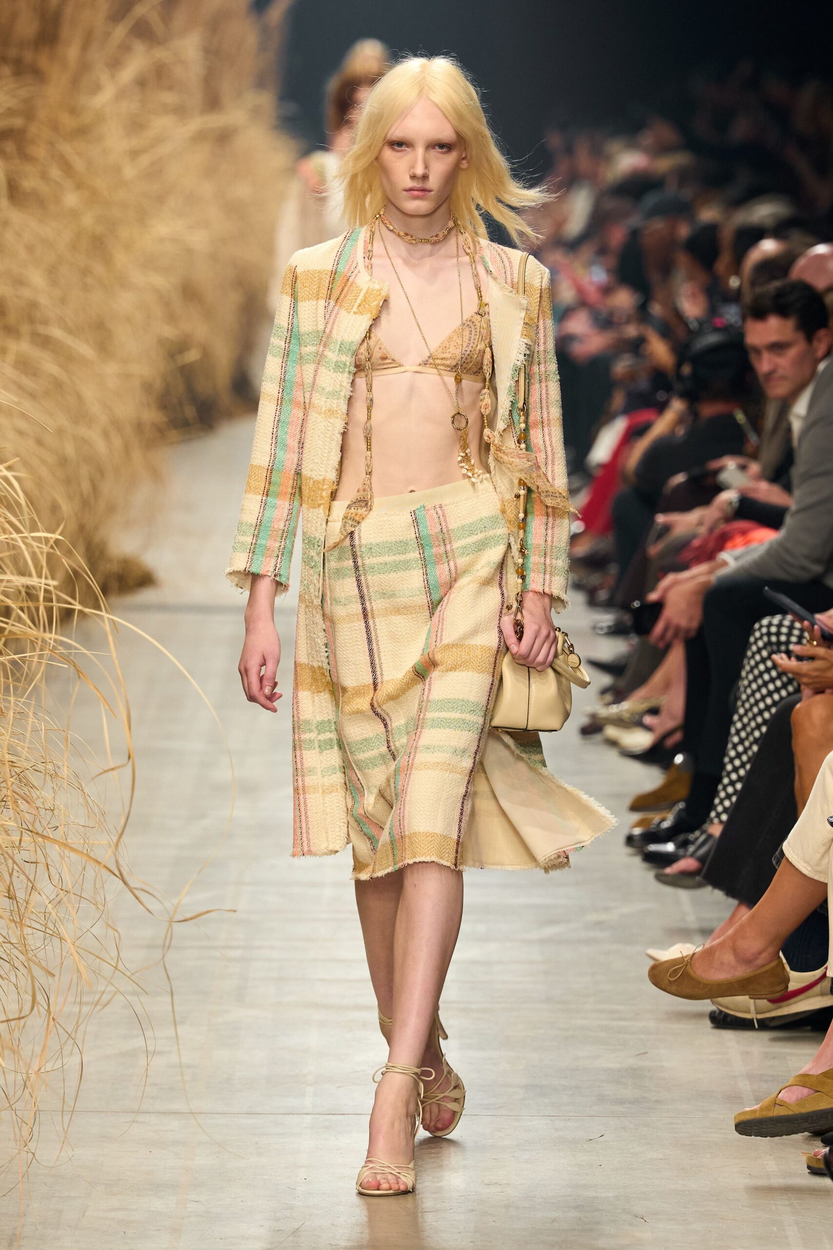 frayed plaid tweed jacket