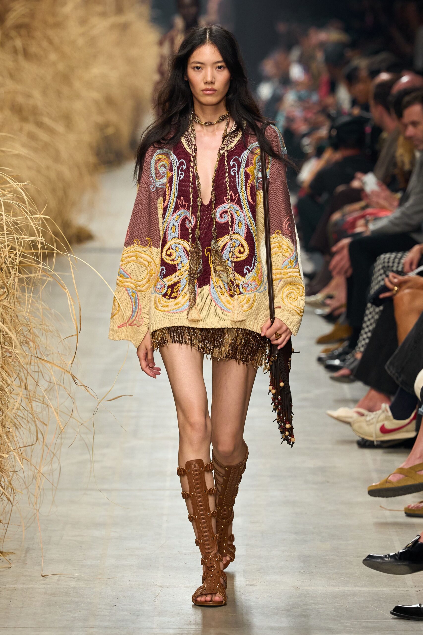 paisley embroidered oversized knit sweater