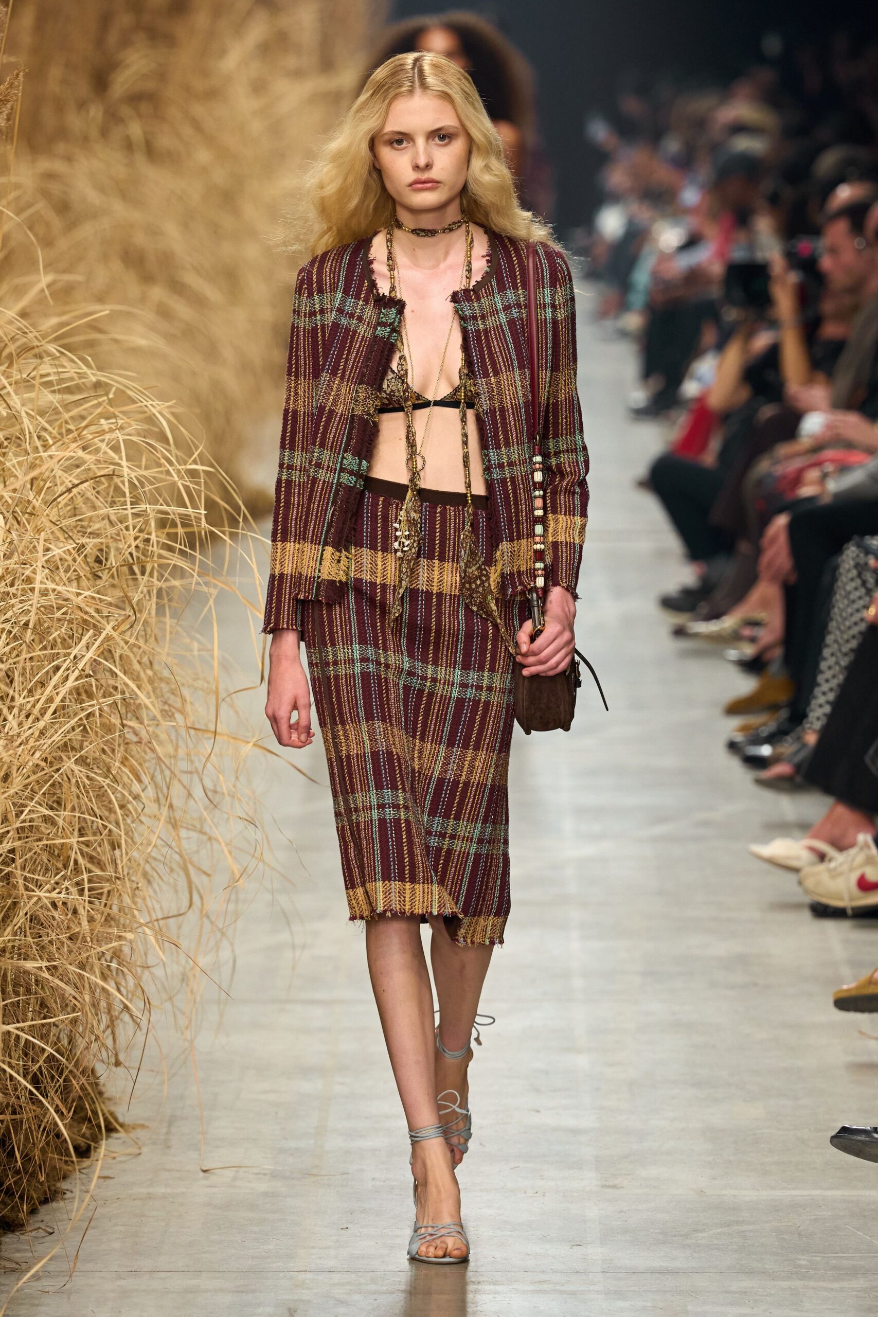 frayed plaid tweed skirt suit
