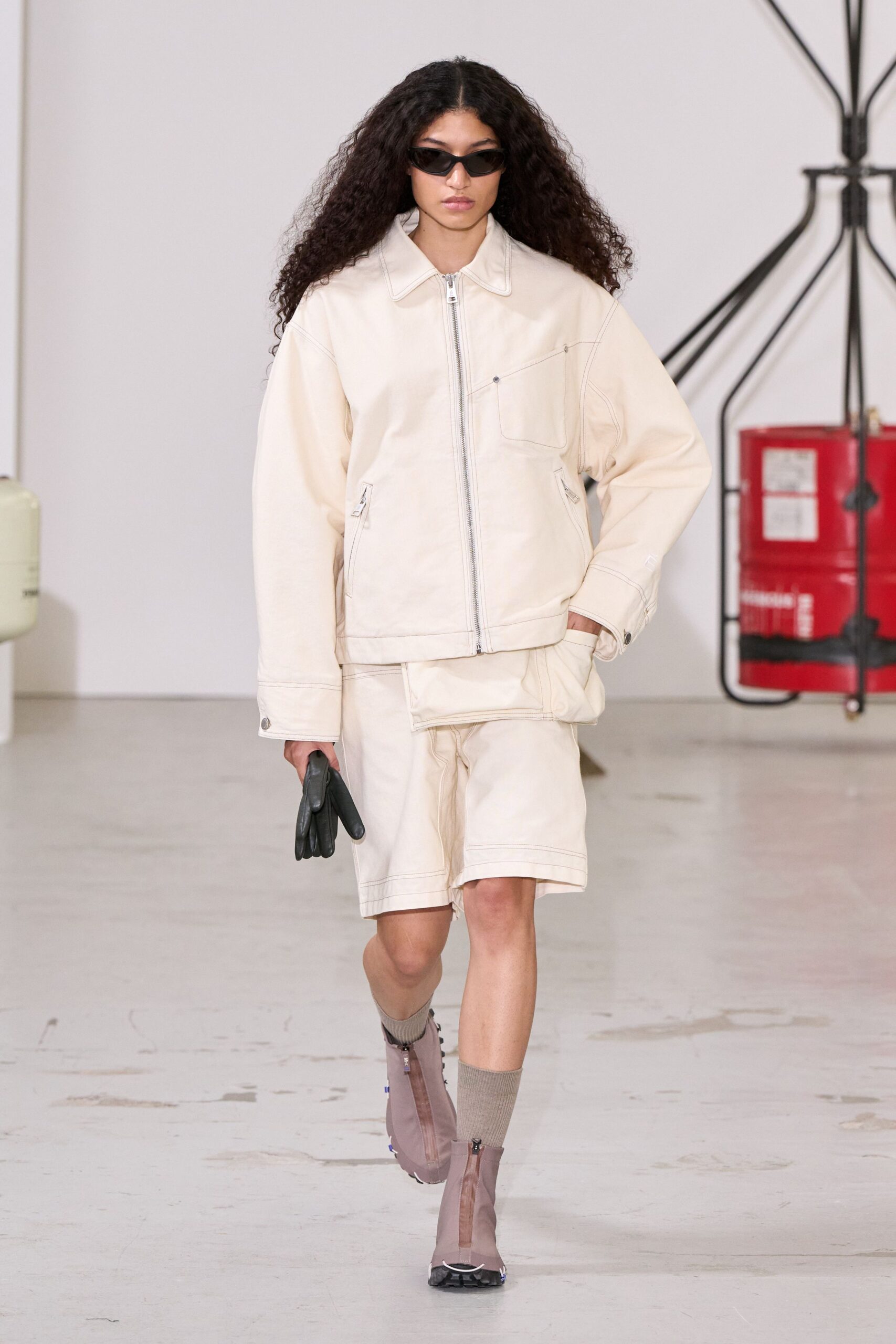 ivory unknown long-sleeve collared oversized zippered pockets jacket