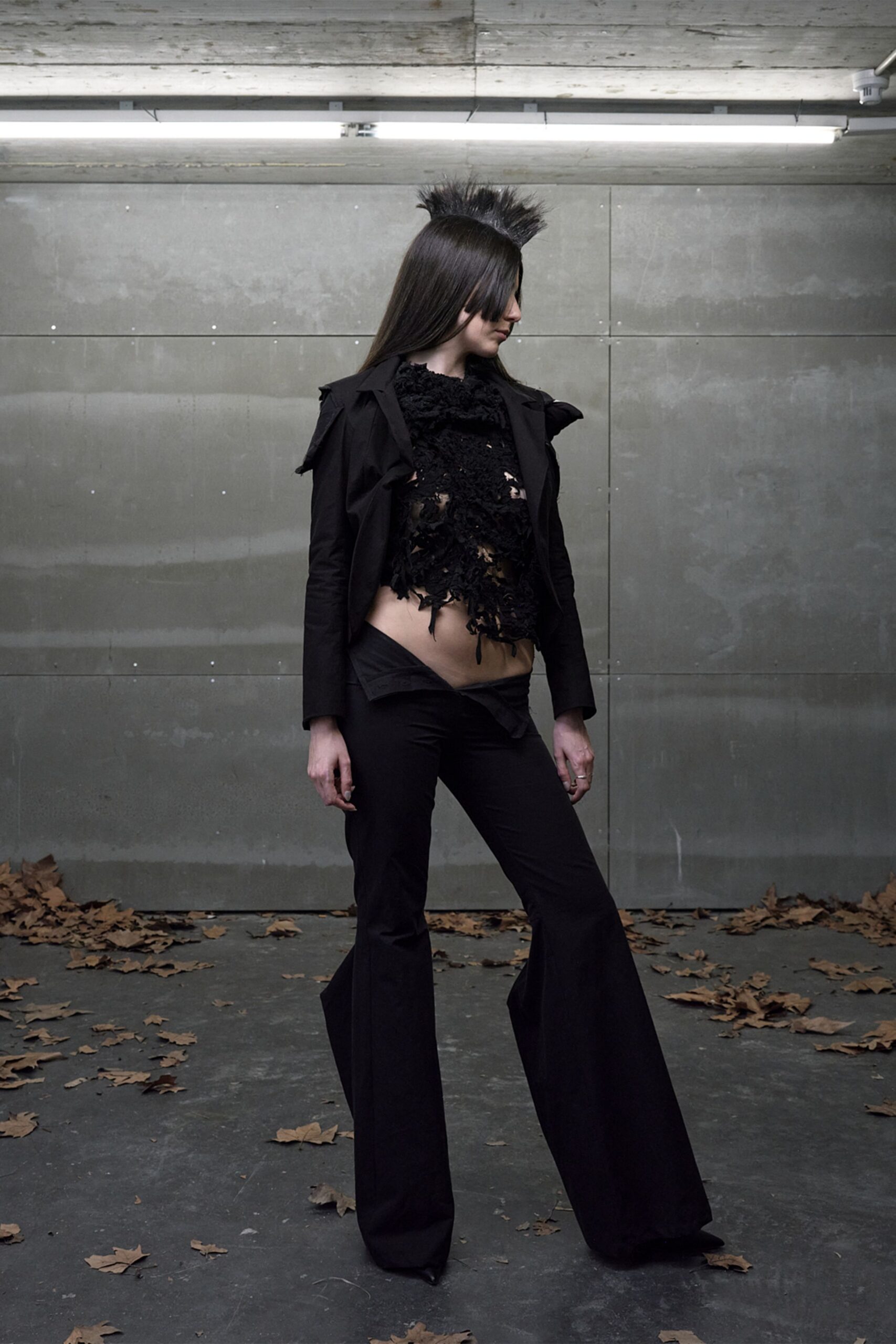 black lace appliqué sheer top