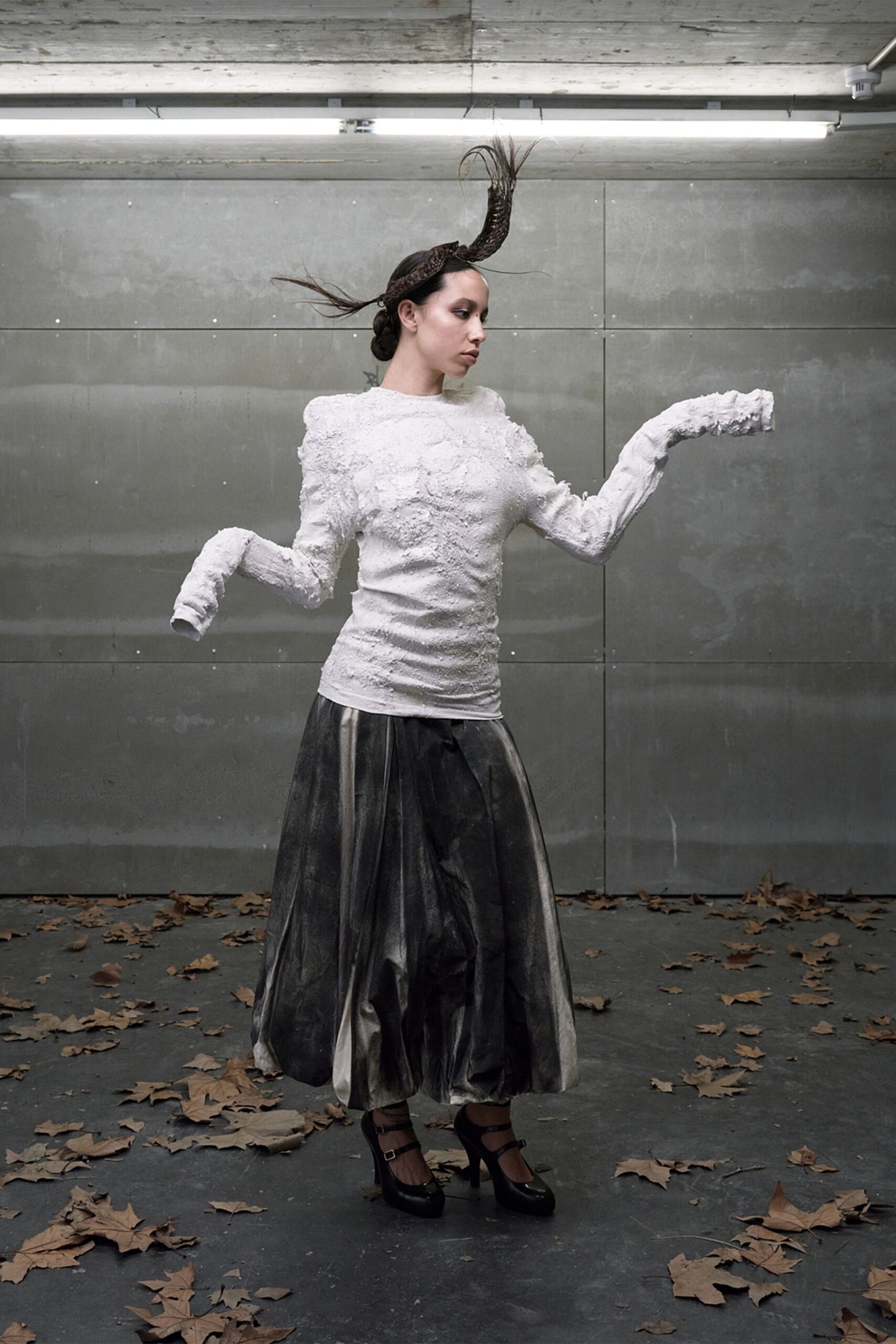 textured white long-sleeve top