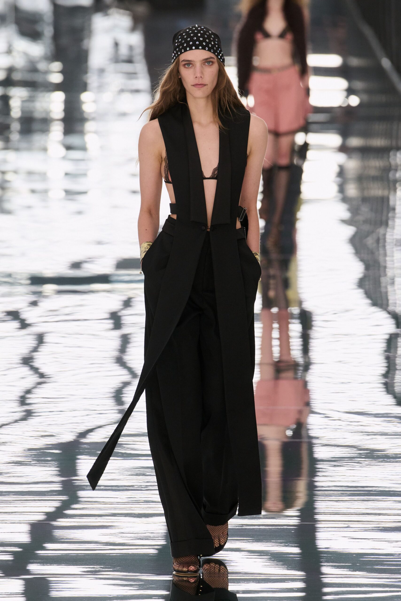 black draped longline vest