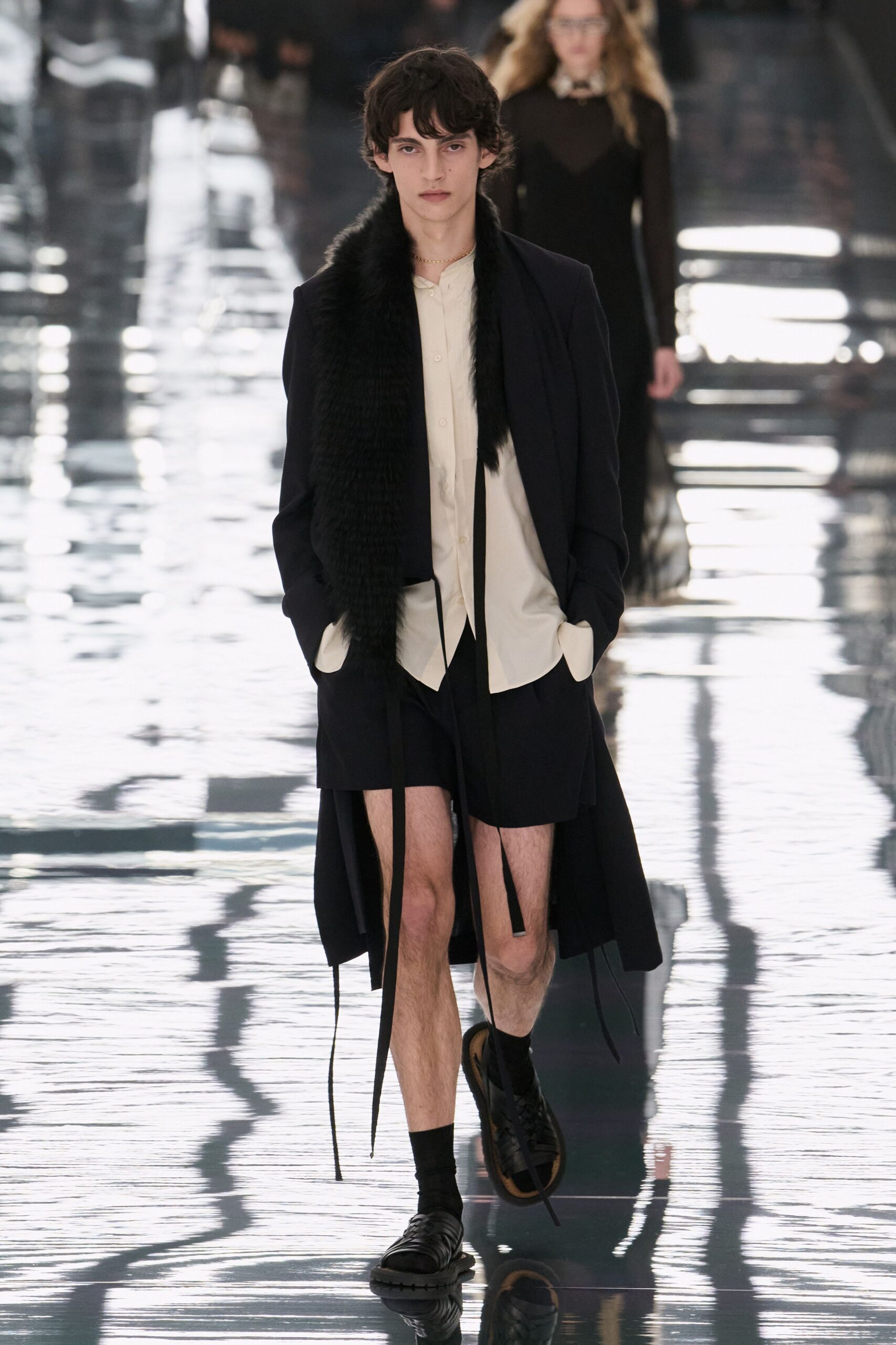 fur-trimmed black robe coat