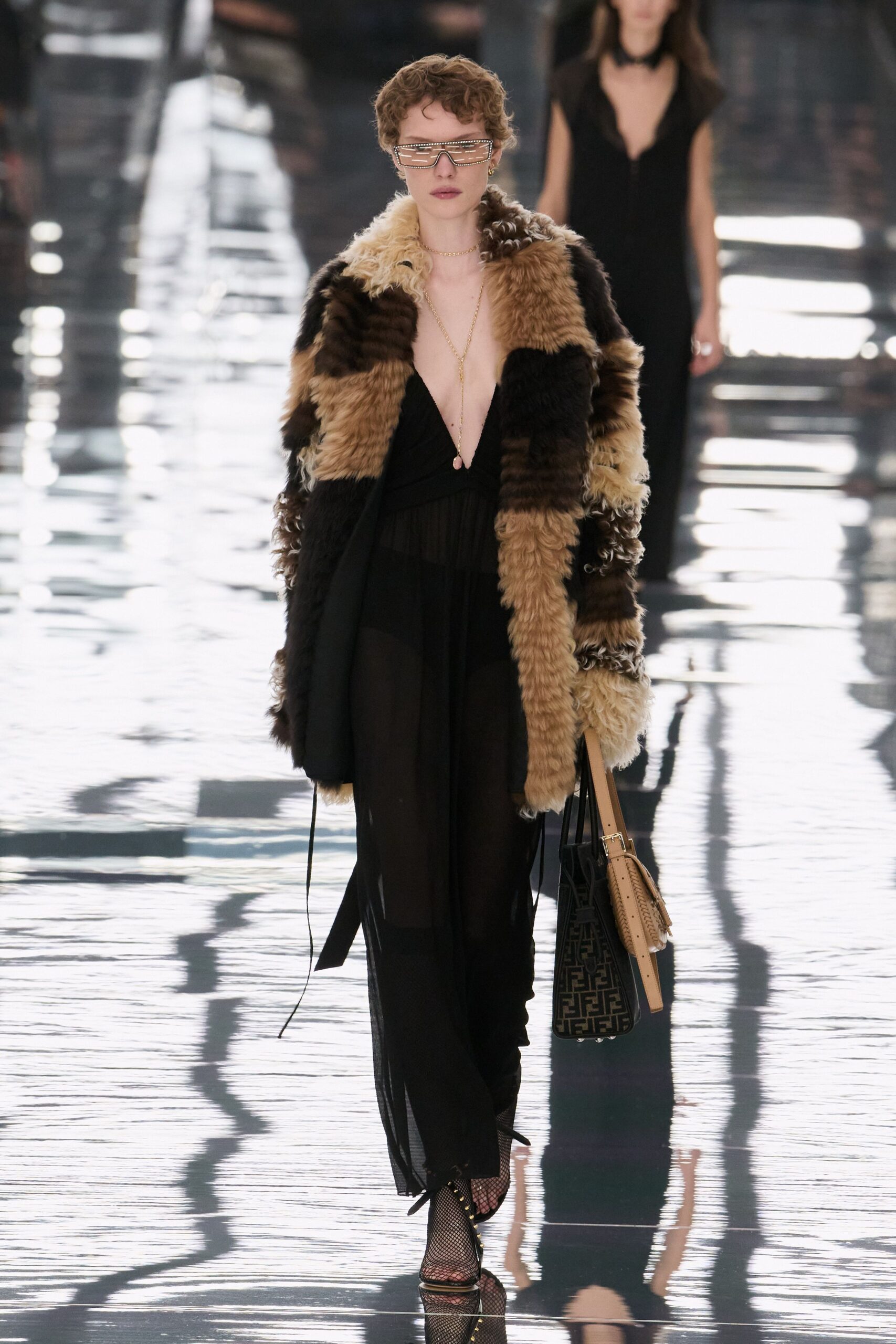 patchwork shearling coat
