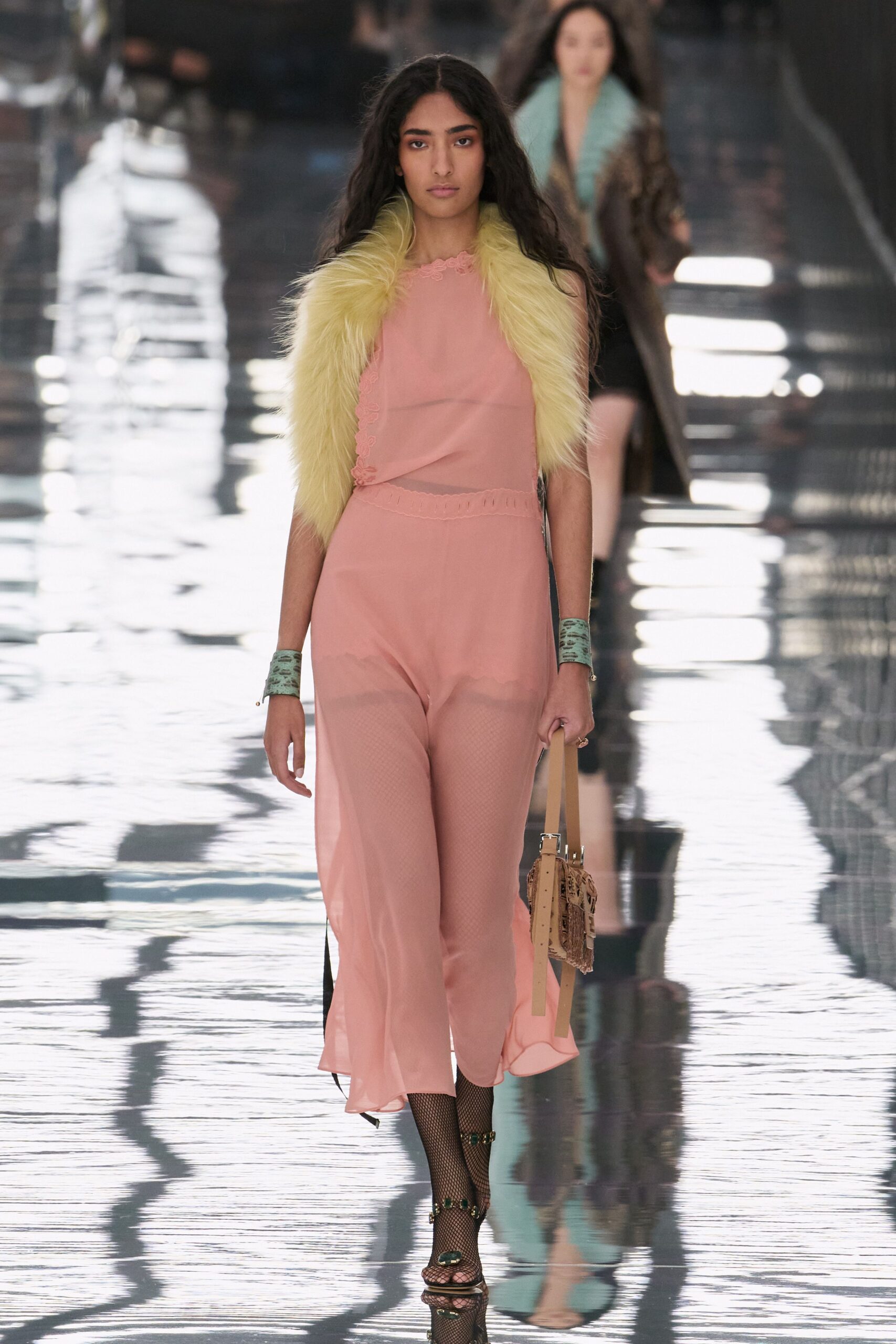 sheer pink wide-leg jumpsuit