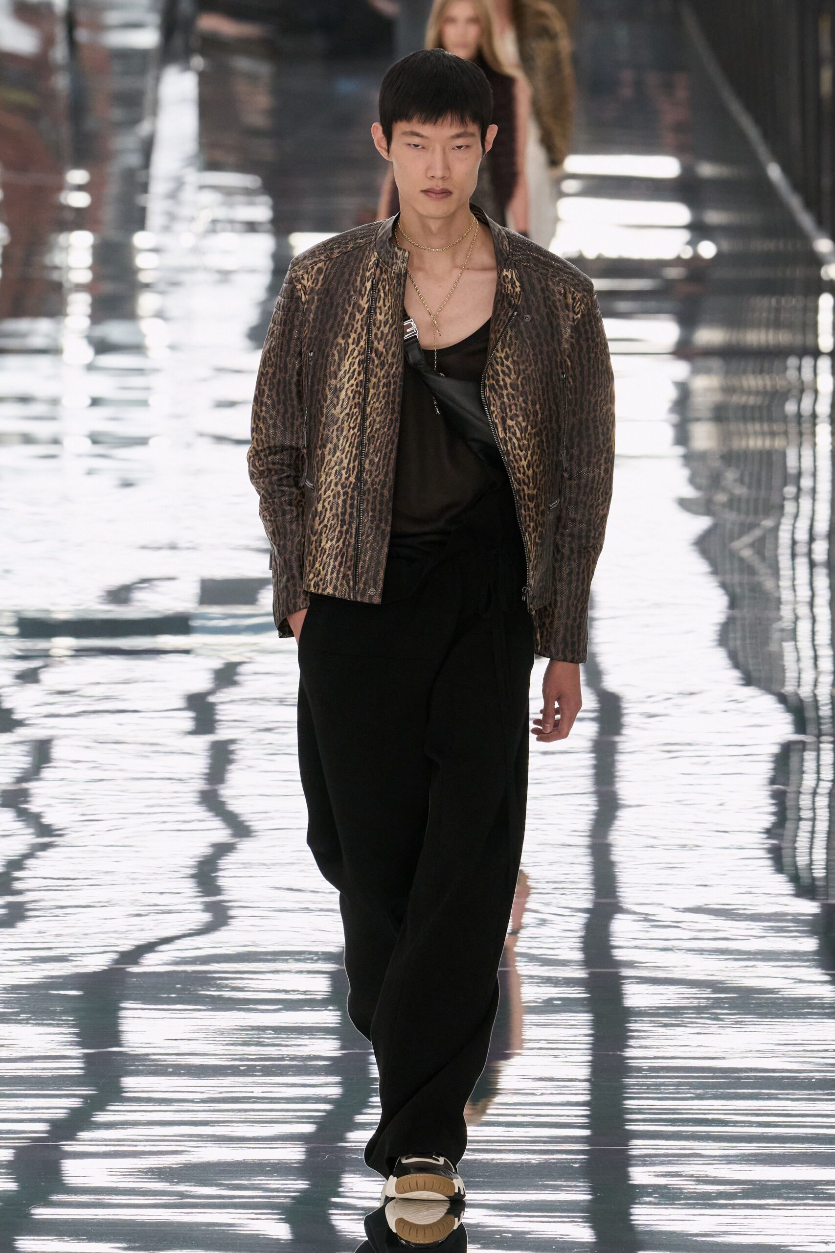 leopard-print leather bomber jacket