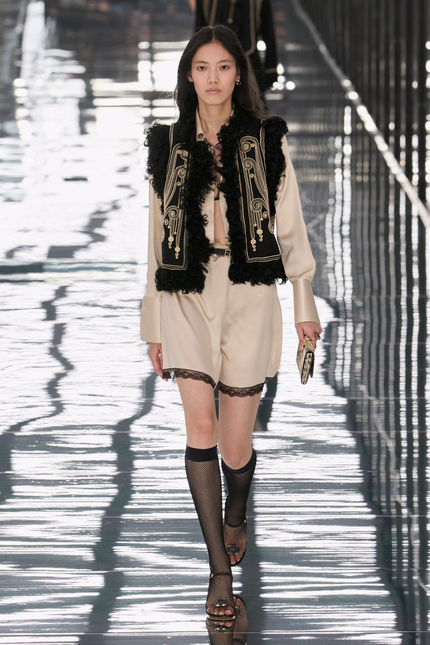 embroidered fur-trim folk vest