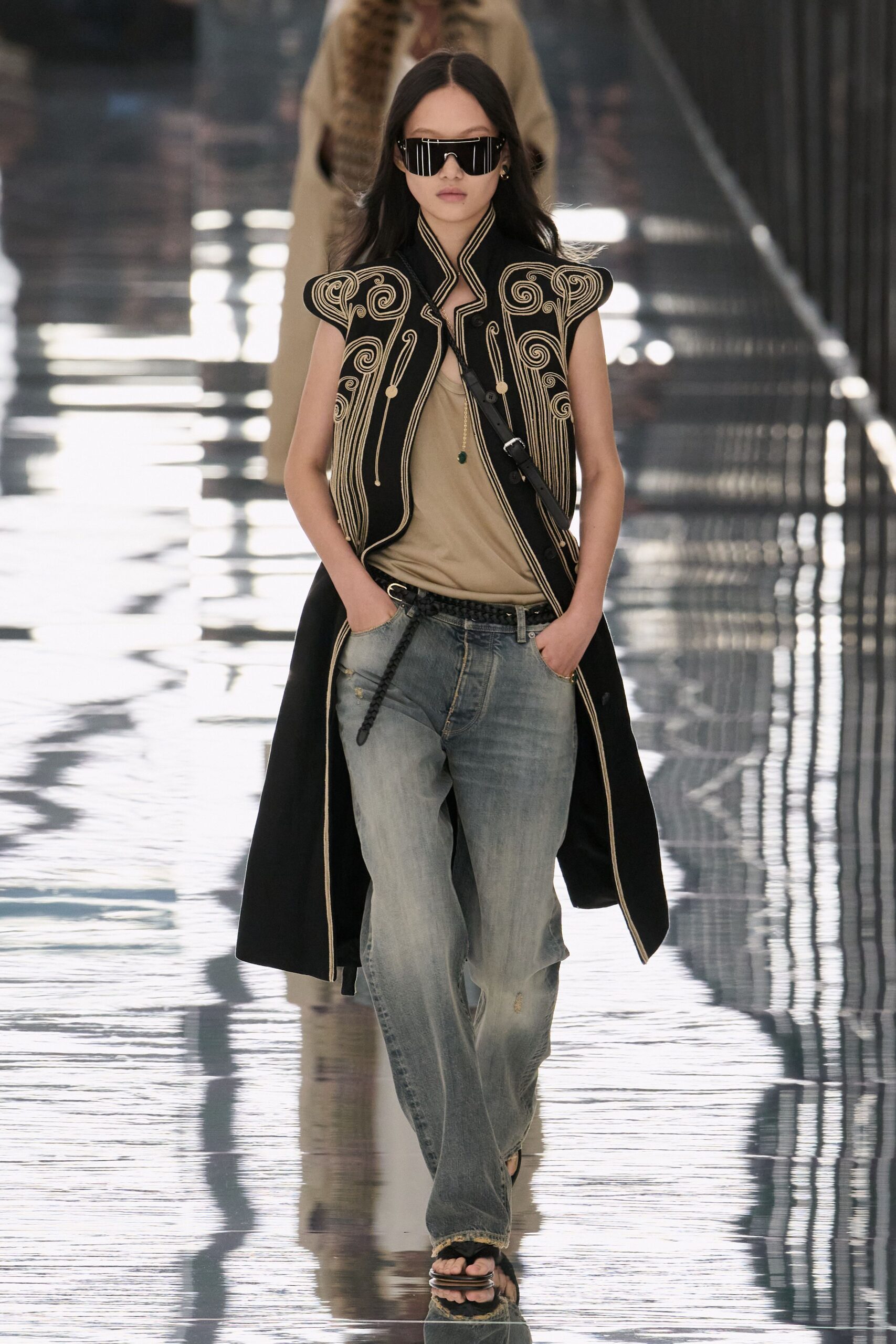 embroidered longline vest