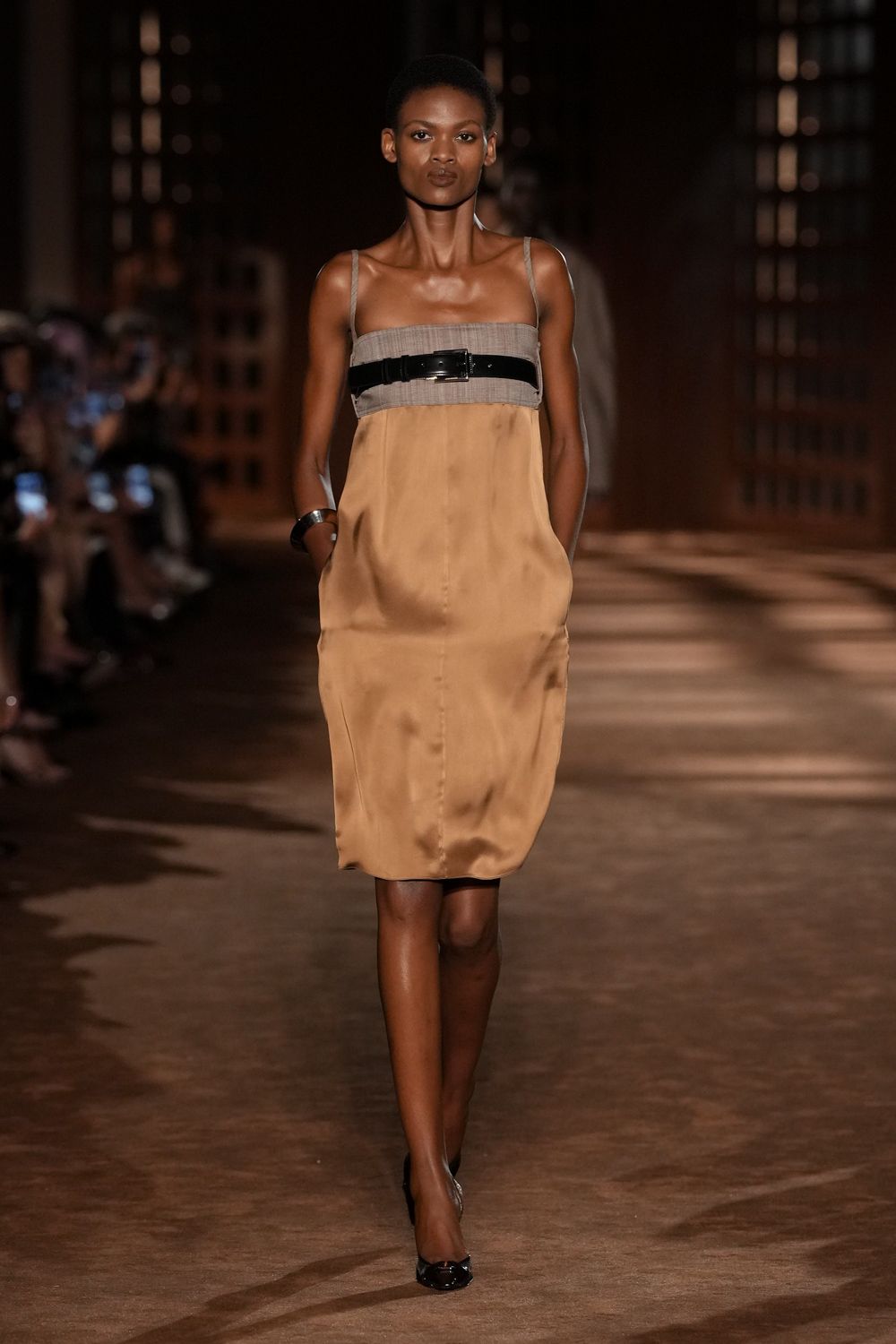 belted satin column midi dress