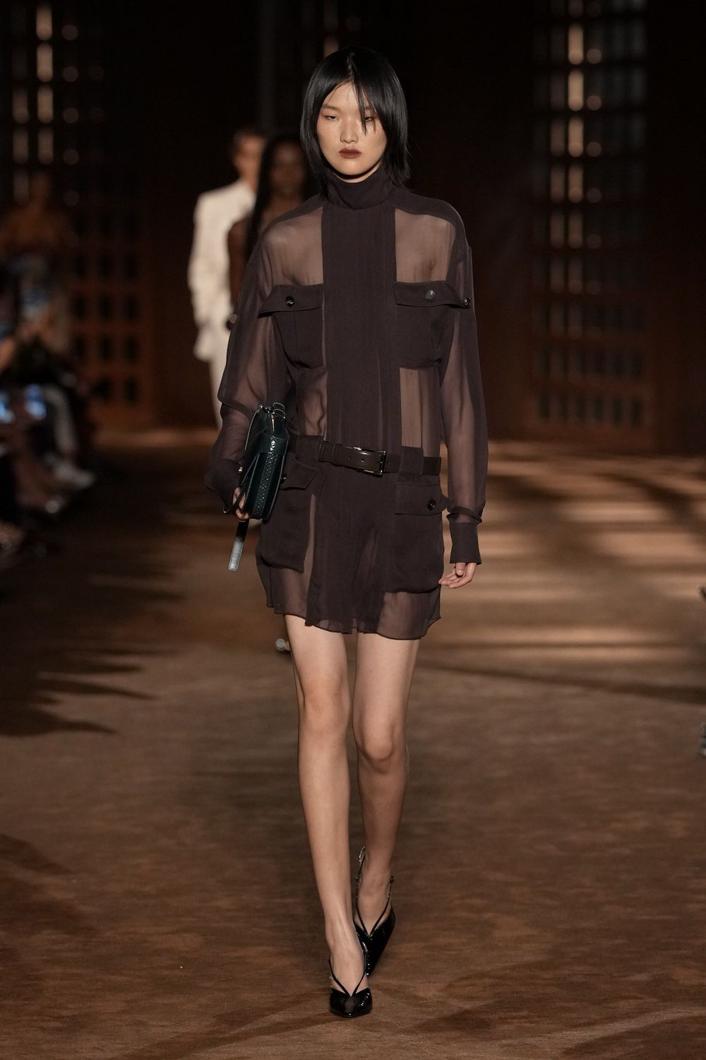sheer belted utility mini dress