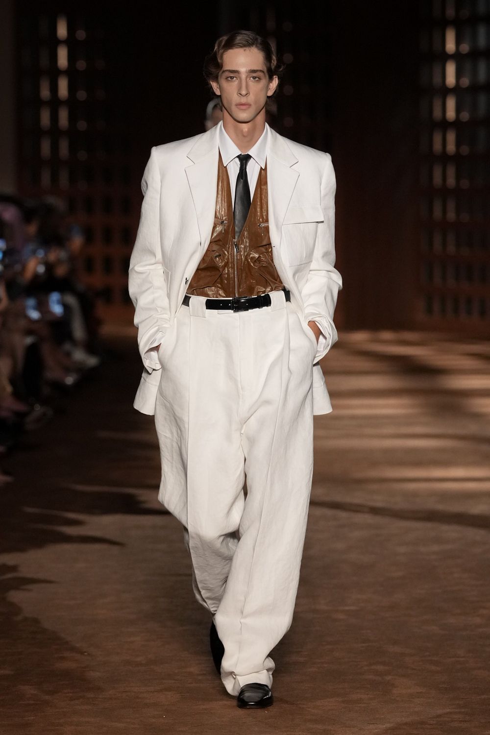 brown leather zip-front vest