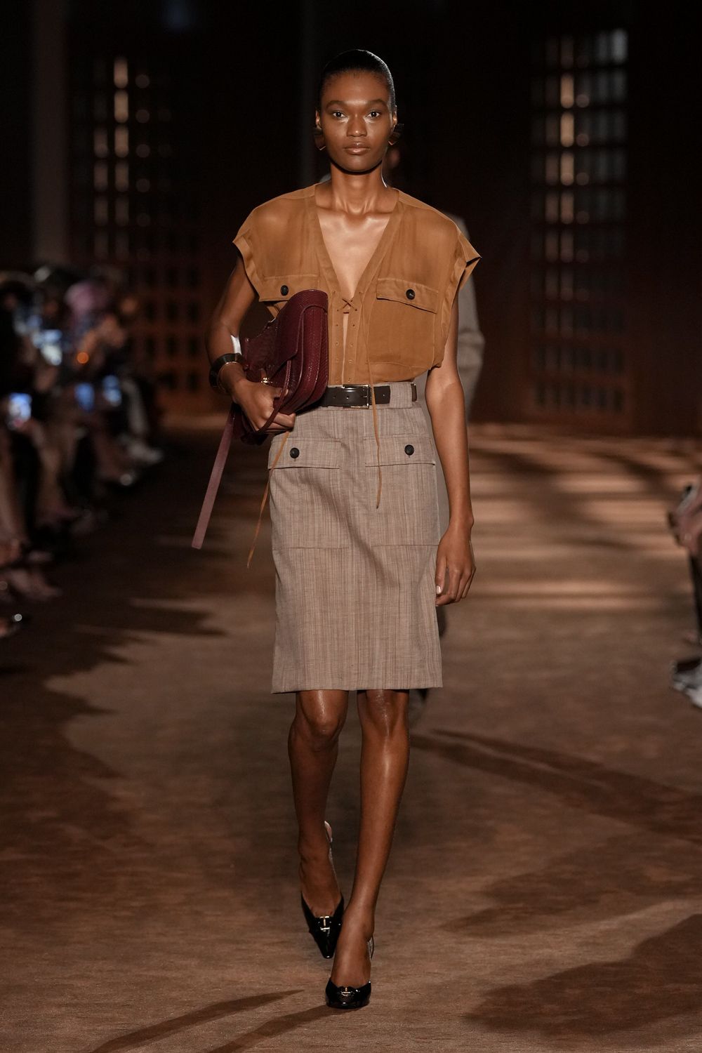 utility blouse and cargo pencil skirt