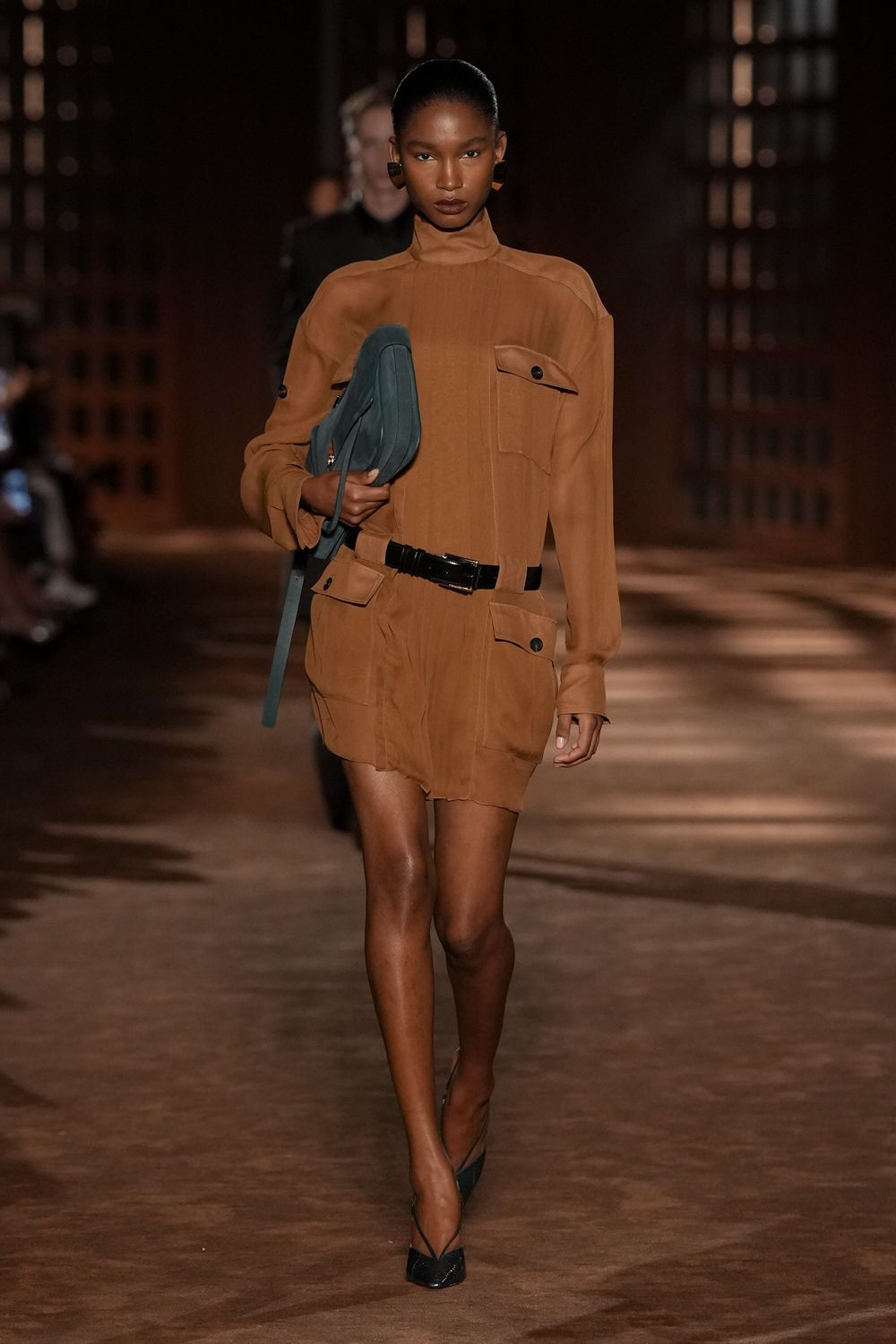 sheer utility romper with belt